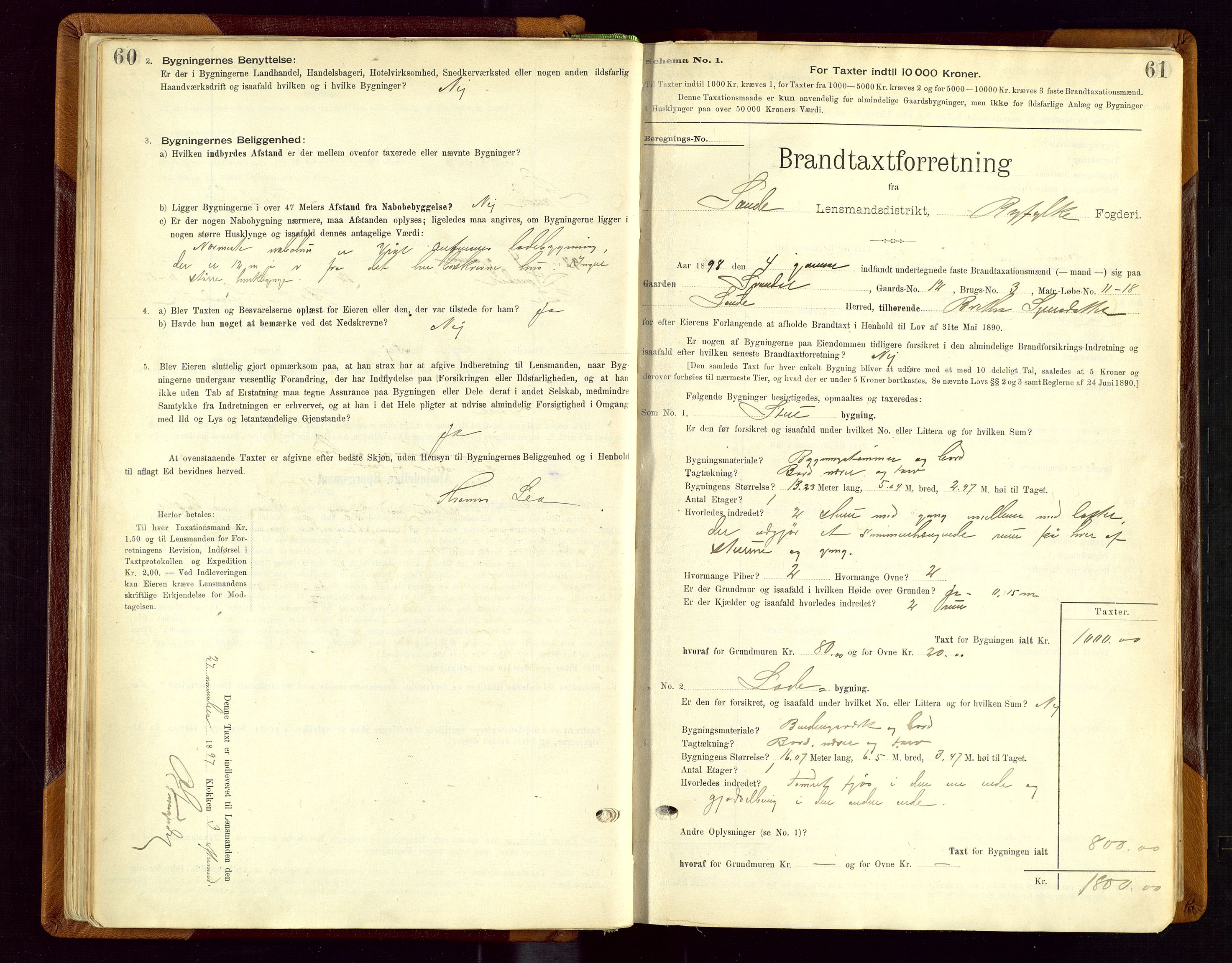Sauda lensmannskontor, SAST/A-100177/Gob/L0001: Branntakstprotokoll - skjematakst, 1894-1914, p. 60-61