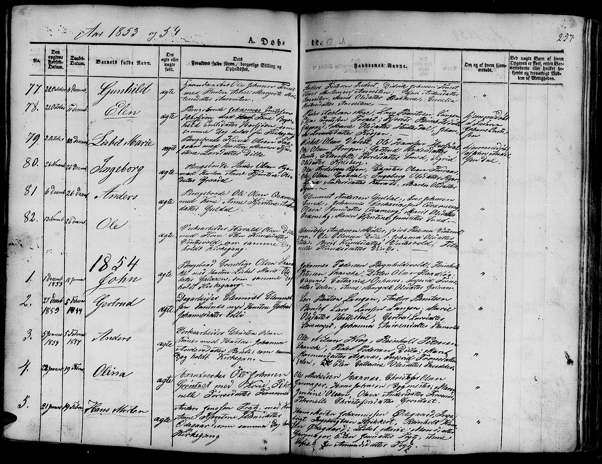 Ministerialprotokoller, klokkerbøker og fødselsregistre - Sør-Trøndelag, SAT/A-1456/681/L0938: Parish register (copy) no. 681C02, 1829-1879, p. 257