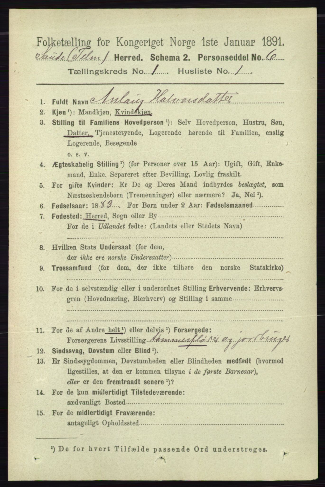 RA, 1891 census for 0822 Sauherad, 1891, p. 105