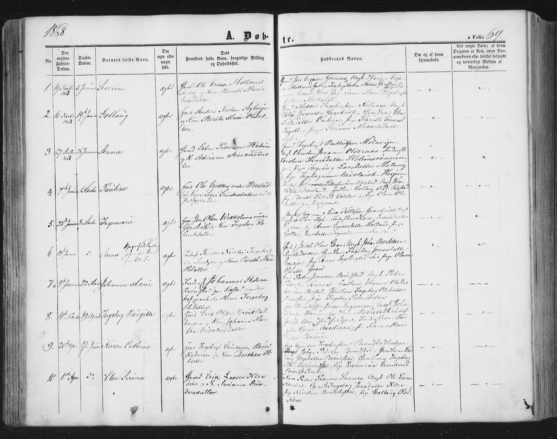 Ministerialprotokoller, klokkerbøker og fødselsregistre - Nord-Trøndelag, SAT/A-1458/749/L0472: Parish register (official) no. 749A06, 1857-1873, p. 69