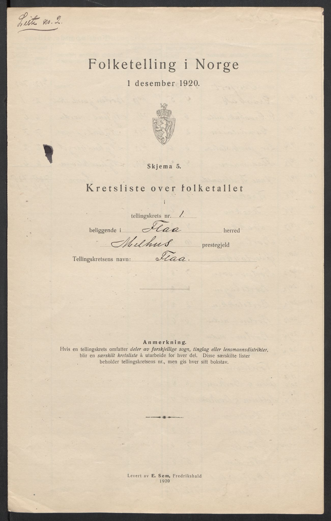 SAT, 1920 census for Flå, 1920, p. 9