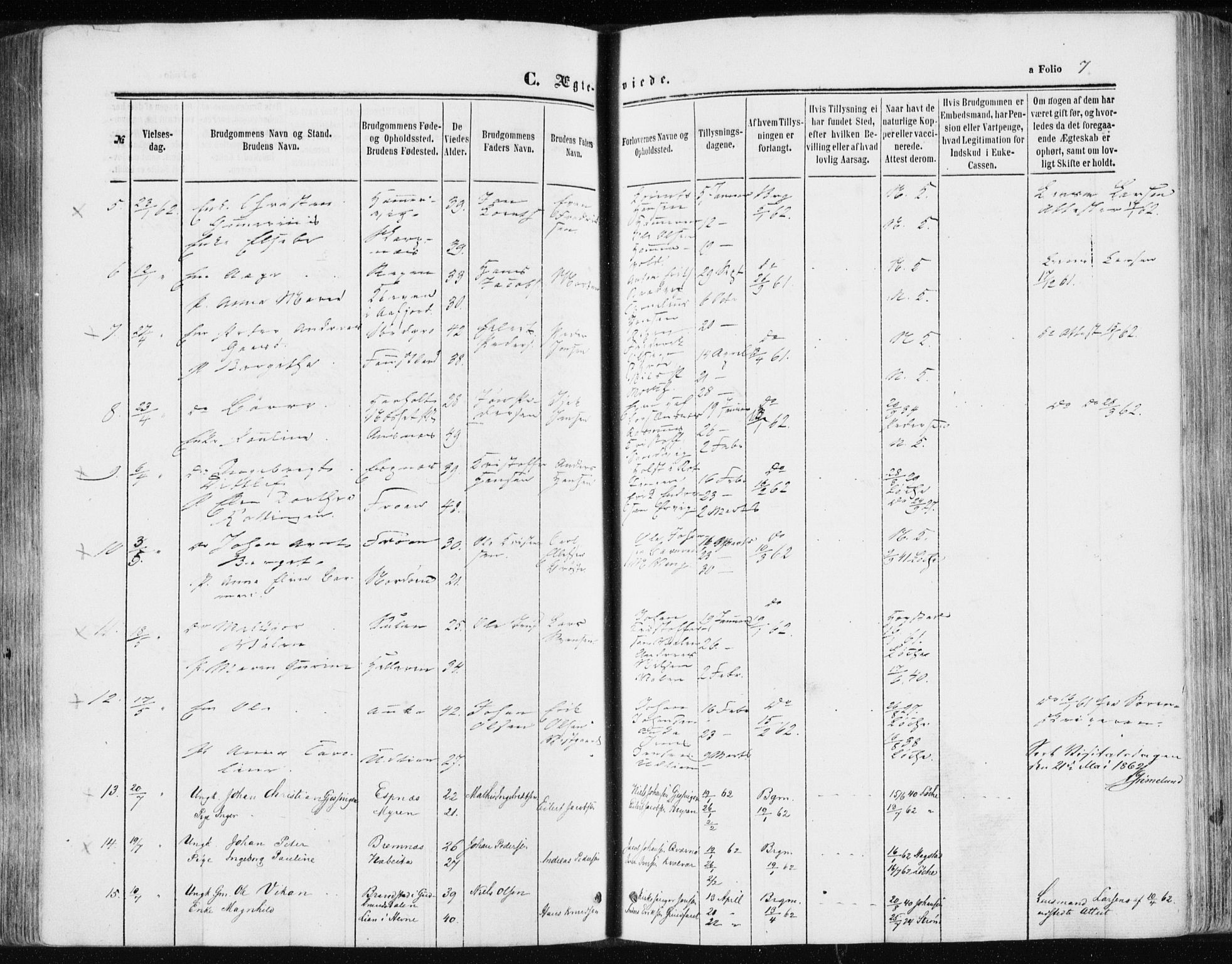 Ministerialprotokoller, klokkerbøker og fødselsregistre - Sør-Trøndelag, SAT/A-1456/634/L0531: Parish register (official) no. 634A07, 1861-1870, p. 7