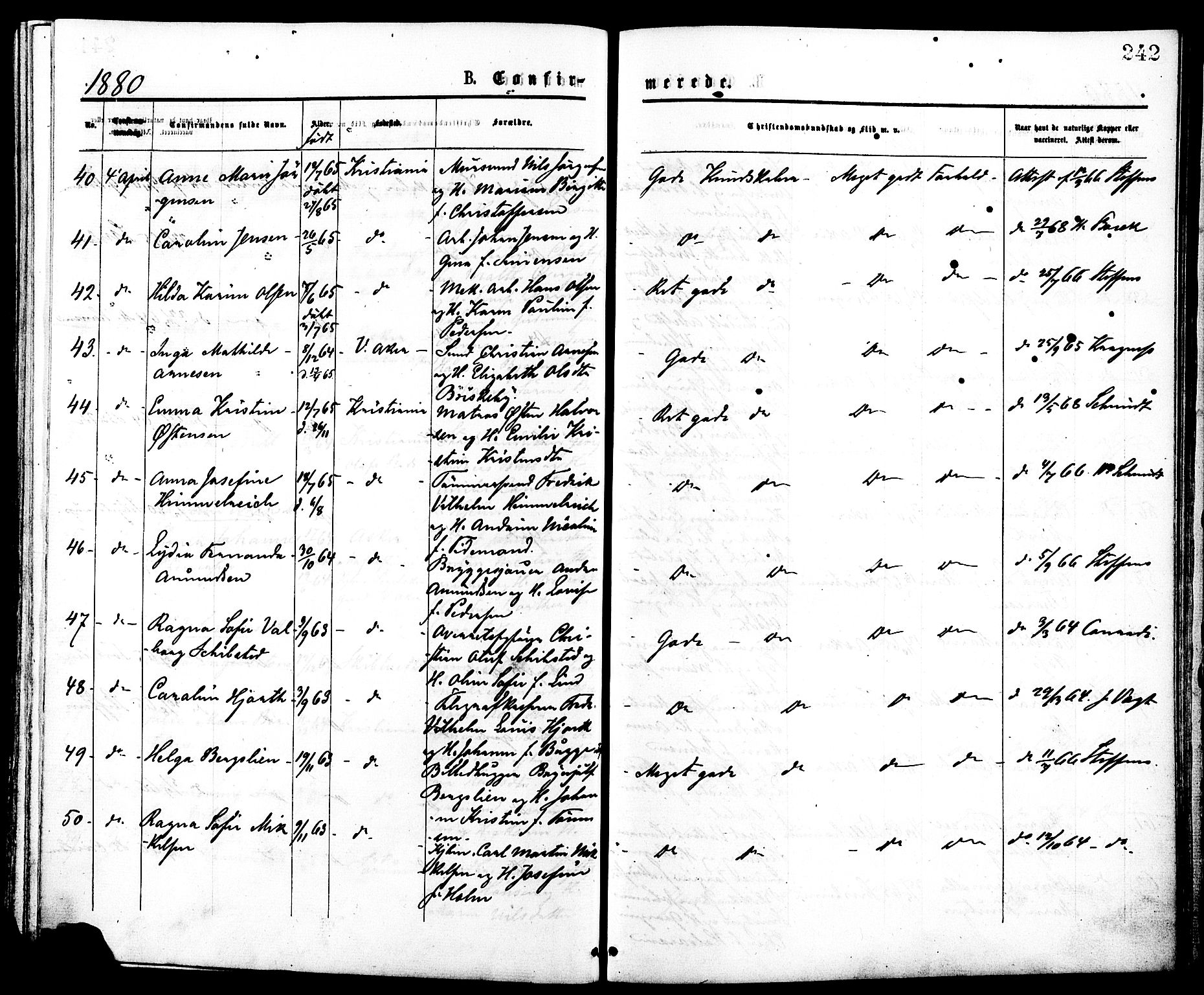 Johannes prestekontor Kirkebøker, AV/SAO-A-10852/F/Fa/L0001: Parish register (official) no. 1, 1875-1881, p. 242