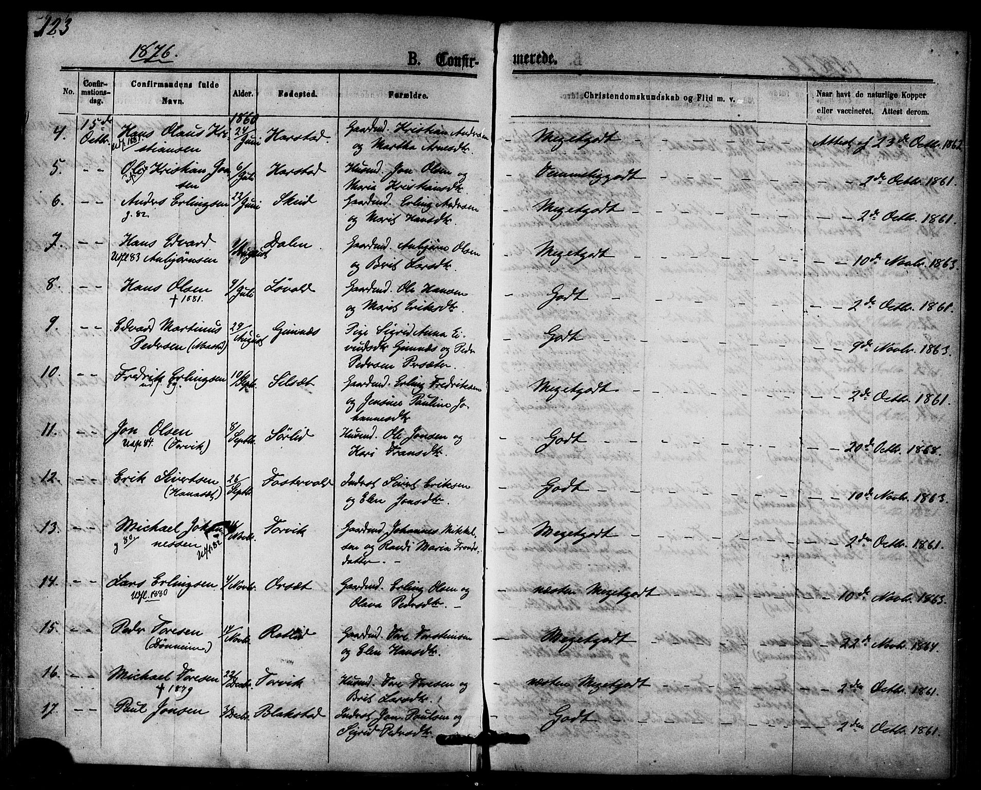 Ministerialprotokoller, klokkerbøker og fødselsregistre - Møre og Romsdal, AV/SAT-A-1454/584/L0966: Parish register (official) no. 584A06, 1869-1878, p. 123