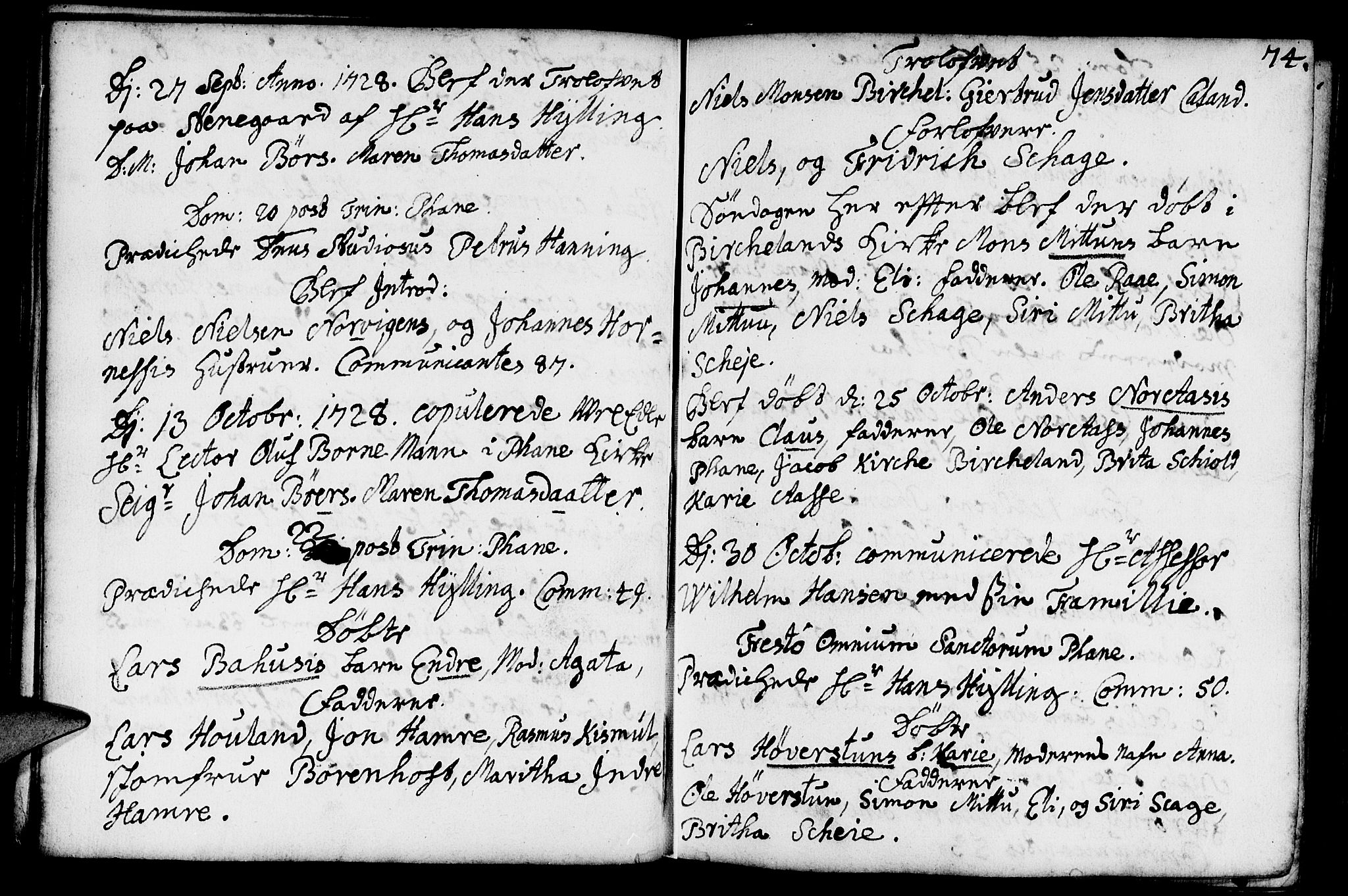 Fana Sokneprestembete, AV/SAB-A-75101/H/Haa/Haaa/L0002: Parish register (official) no. A 2, 1719-1735, p. 74