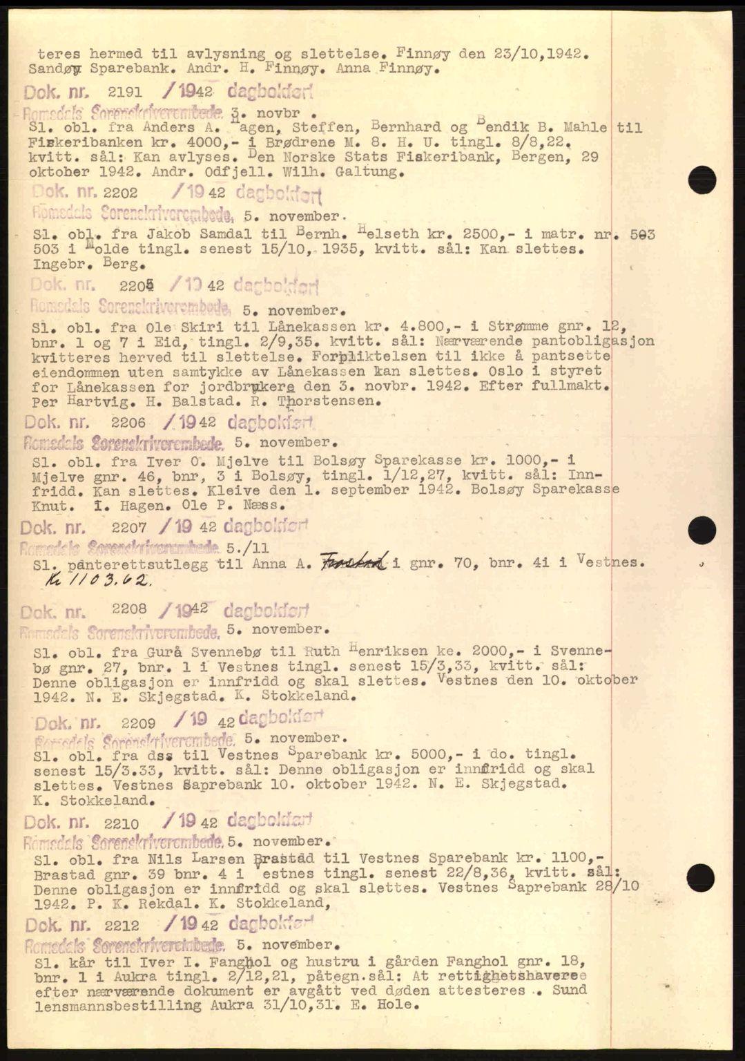 Romsdal sorenskriveri, AV/SAT-A-4149/1/2/2C: Mortgage book no. C1a, 1936-1945, Diary no: : 2191/1942