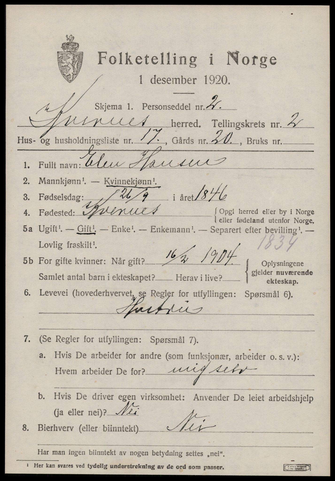 SAT, 1920 census for Kvernes, 1920, p. 1153