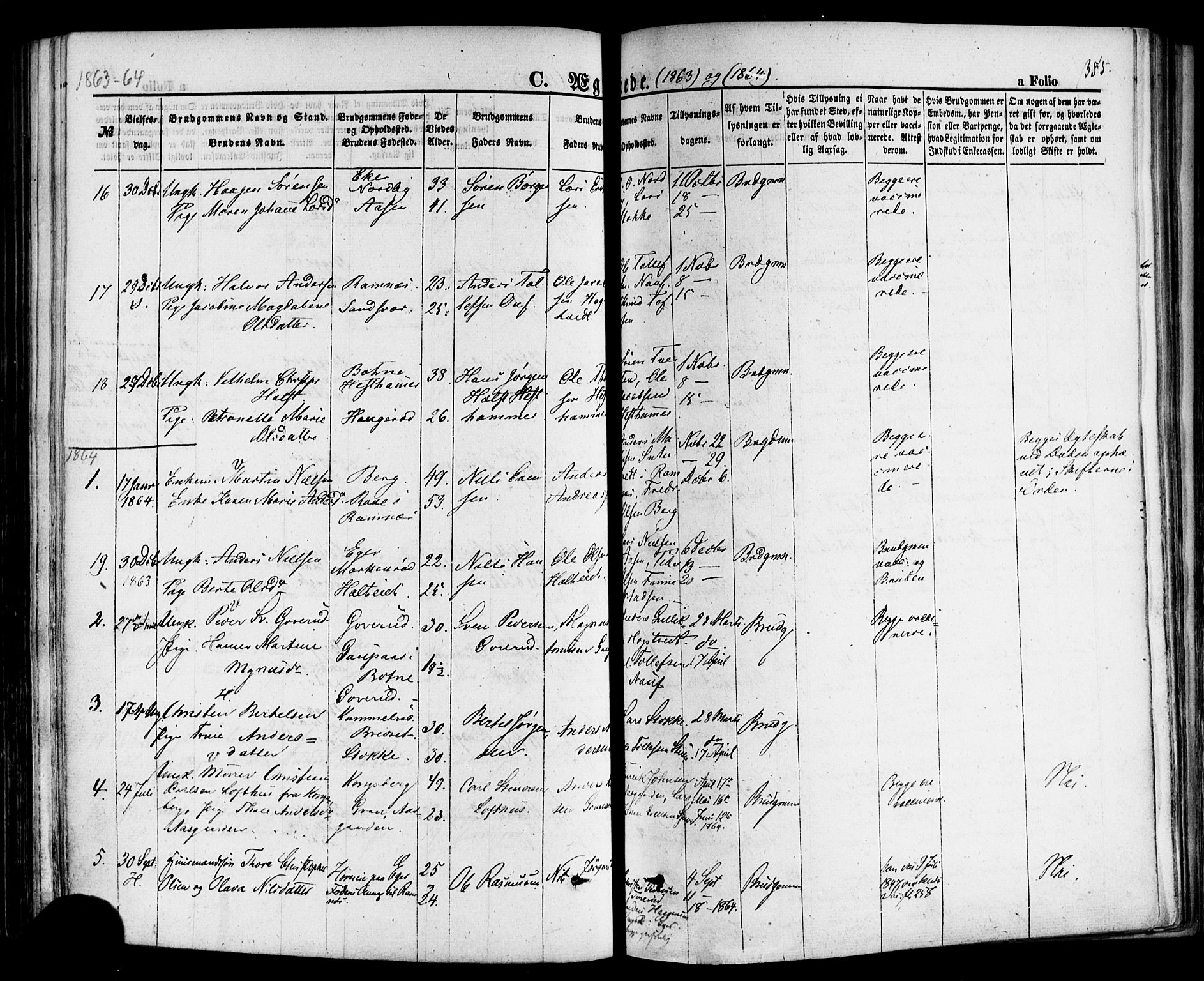 Hof kirkebøker, SAKO/A-64/F/Fa/L0006: Parish register (official) no. I 6, 1851-1877, p. 355