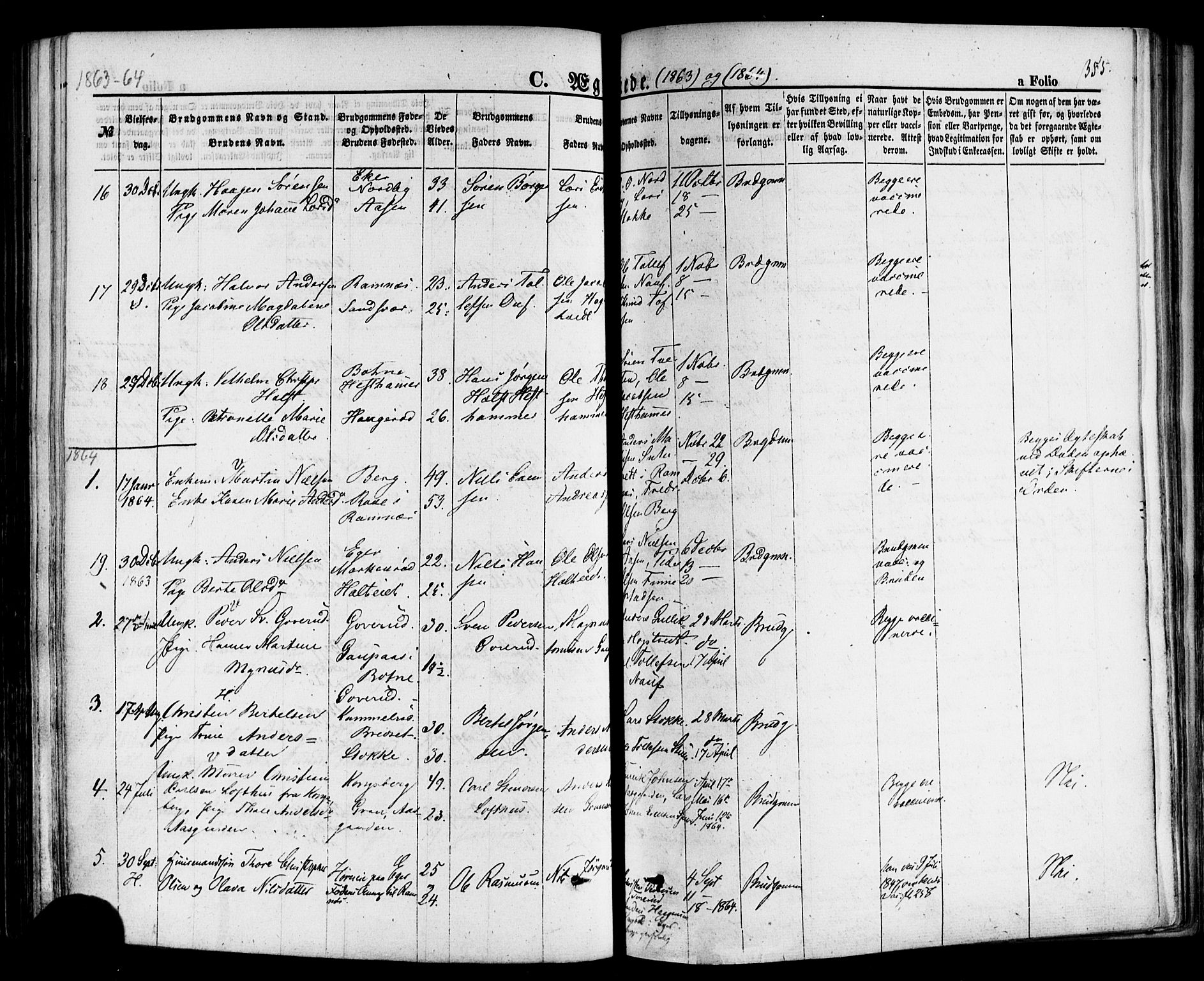 Hof kirkebøker, AV/SAKO-A-64/F/Fa/L0006: Parish register (official) no. I 6, 1851-1877, p. 355