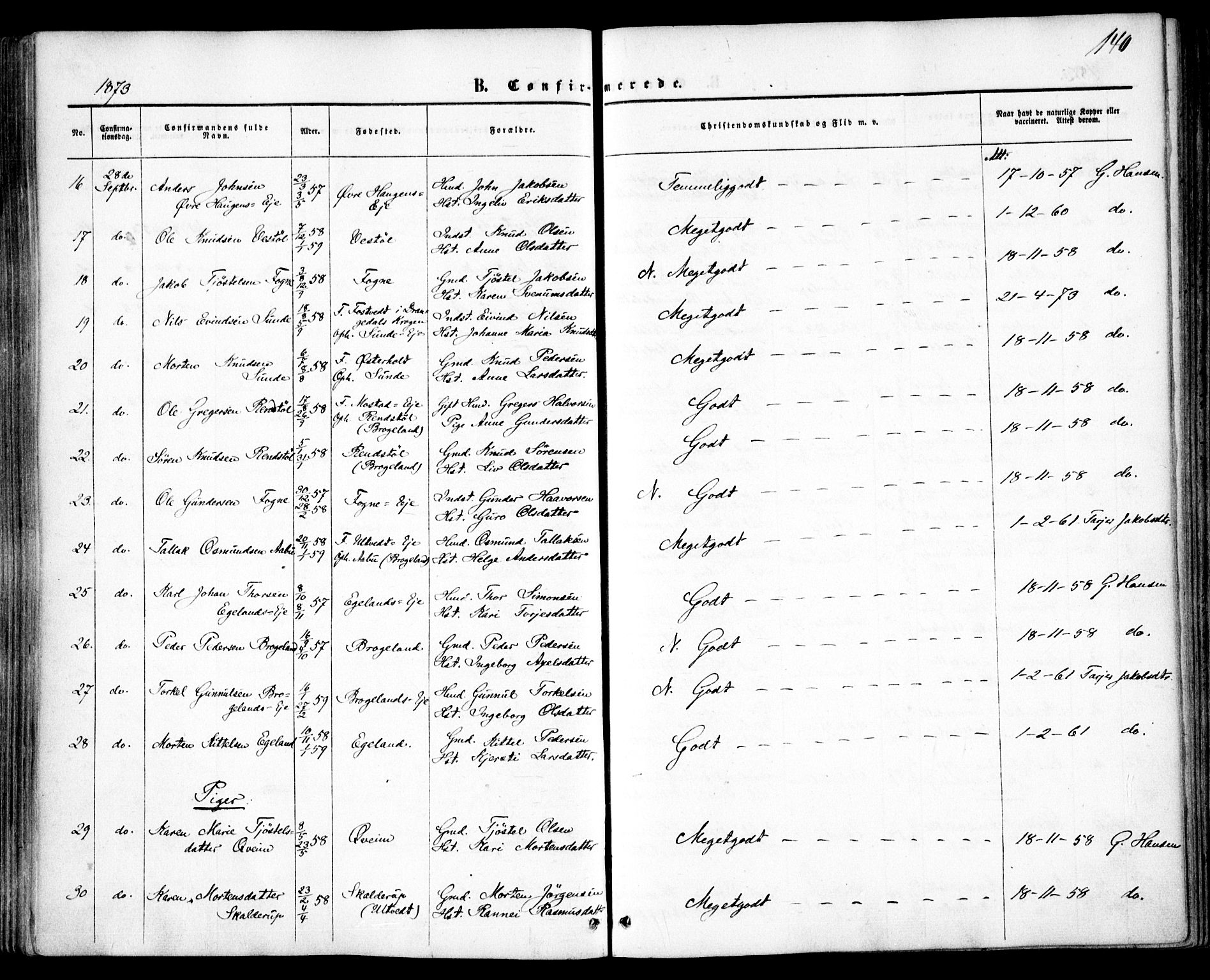 Gjerstad sokneprestkontor, AV/SAK-1111-0014/F/Fa/Faa/L0007: Parish register (official) no. A 7, 1858-1875, p. 140