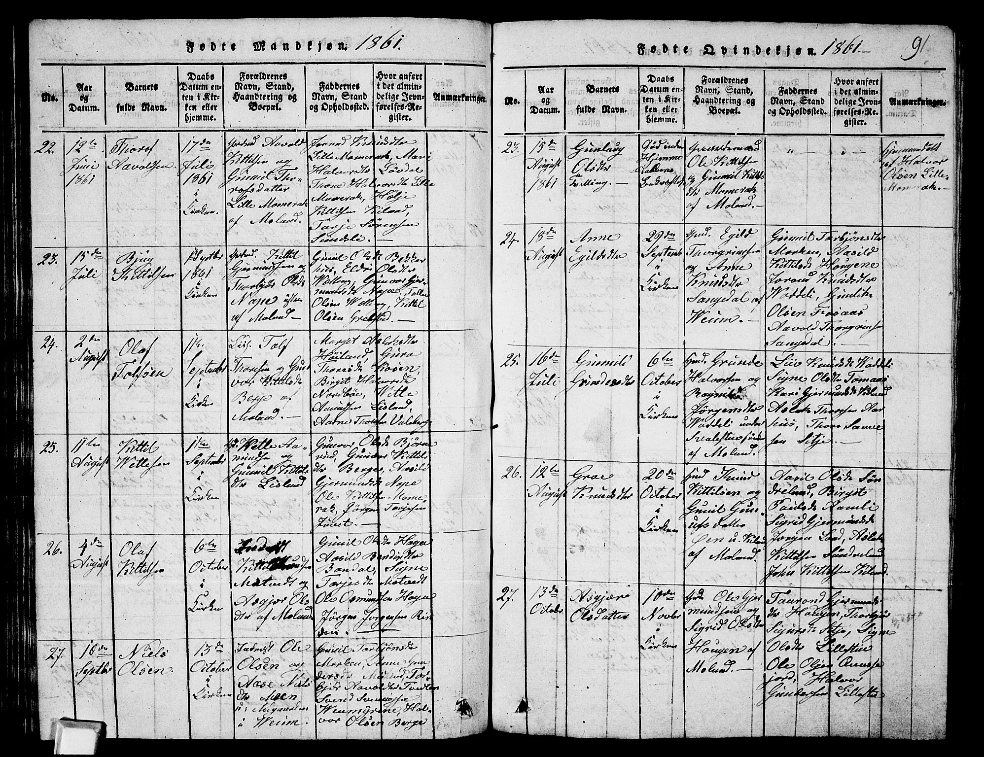 Fyresdal kirkebøker, AV/SAKO-A-263/G/Ga/L0003: Parish register (copy) no. I 3, 1815-1863, p. 91