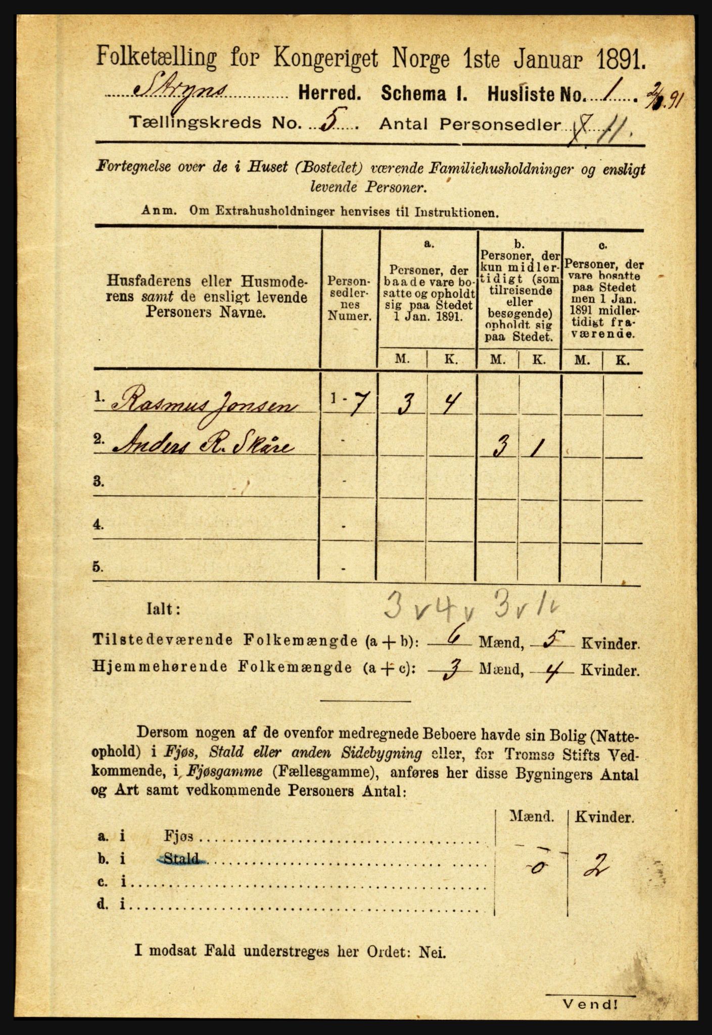 RA, 1891 census for 1448 Stryn, 1891, p. 1968