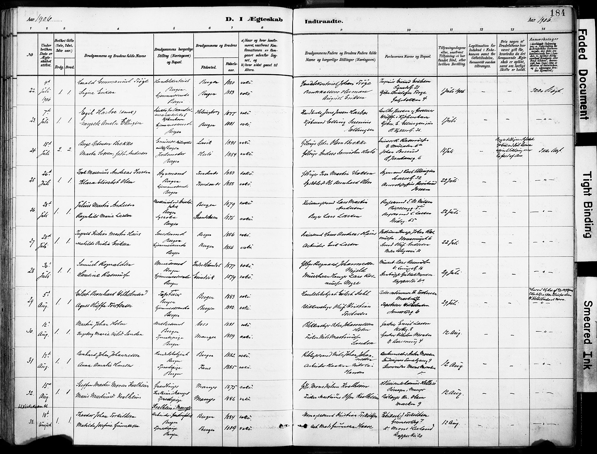 Domkirken sokneprestembete, AV/SAB-A-74801/H/Haa/L0037: Parish register (official) no. D 4, 1880-1907, p. 184