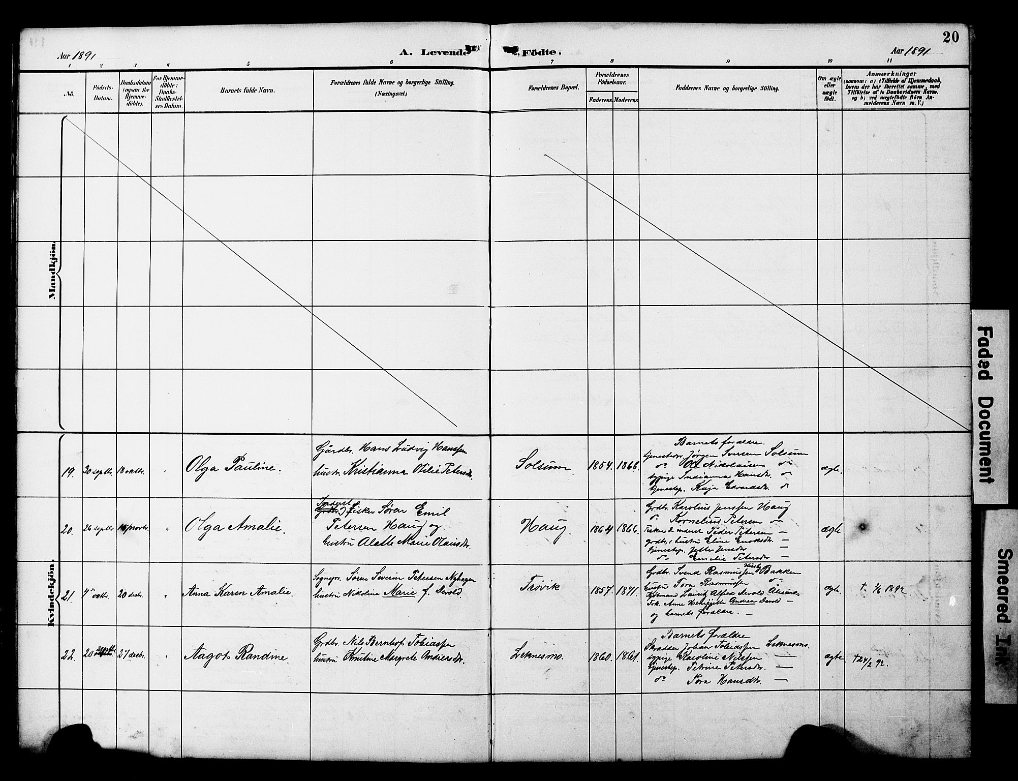Ministerialprotokoller, klokkerbøker og fødselsregistre - Nord-Trøndelag, SAT/A-1458/788/L0701: Parish register (copy) no. 788C01, 1888-1913, p. 20