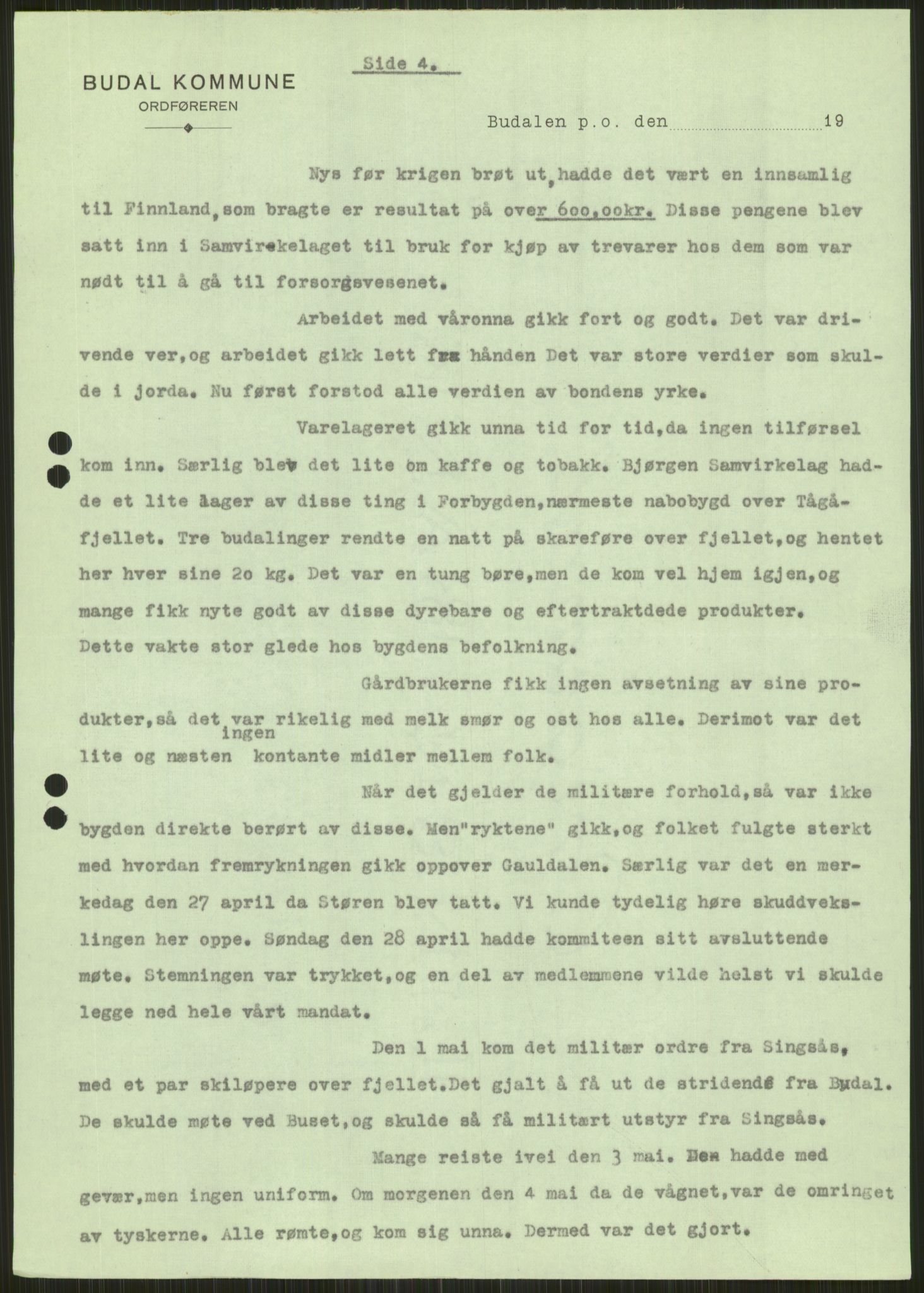 Forsvaret, Forsvarets krigshistoriske avdeling, AV/RA-RAFA-2017/Y/Ya/L0016: II-C-11-31 - Fylkesmenn.  Rapporter om krigsbegivenhetene 1940., 1940, p. 135