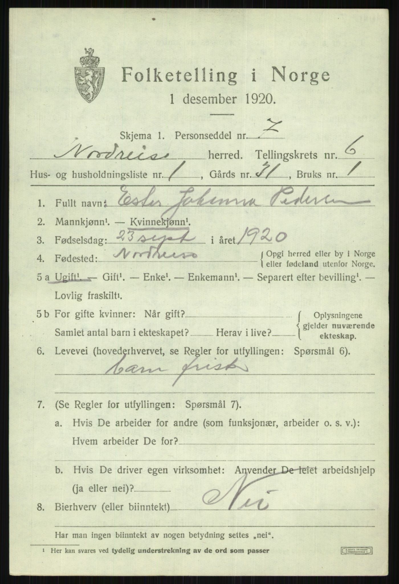 SATØ, 1920 census for Nordreisa, 1920, p. 2715