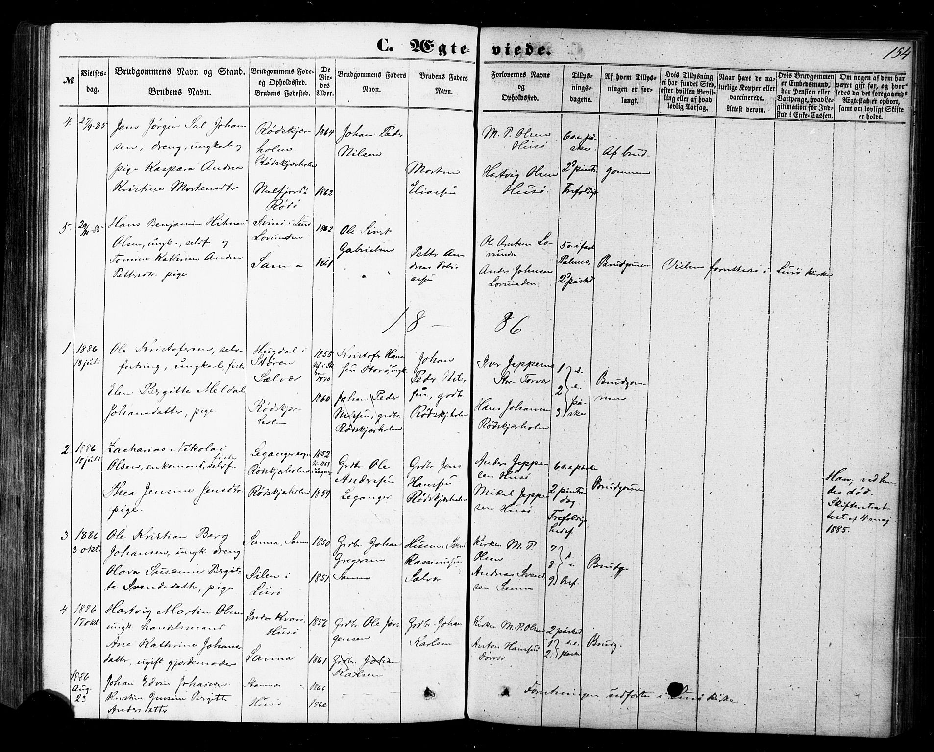 Ministerialprotokoller, klokkerbøker og fødselsregistre - Nordland, SAT/A-1459/840/L0579: Parish register (official) no. 840A01, 1863-1887, p. 154