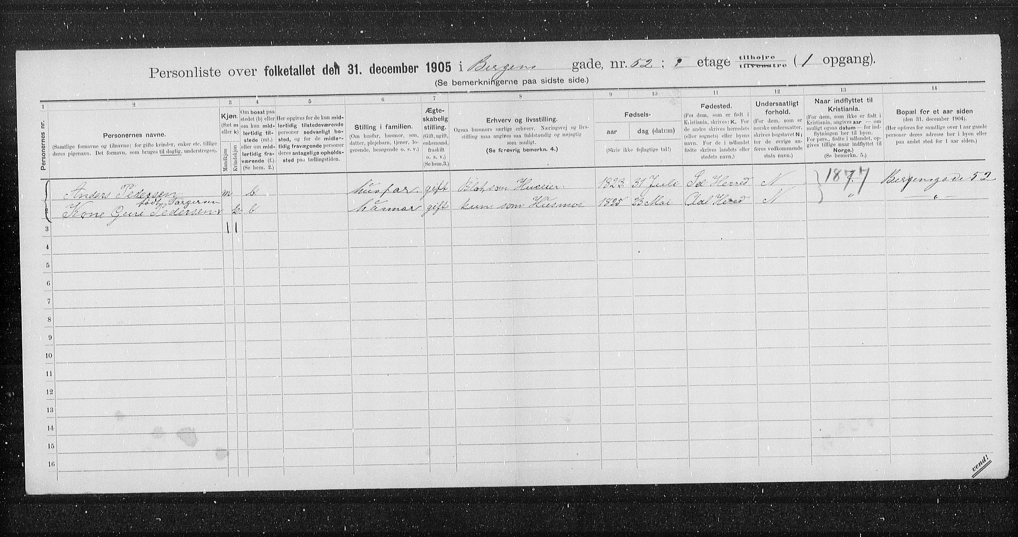 OBA, Municipal Census 1905 for Kristiania, 1905, p. 2046