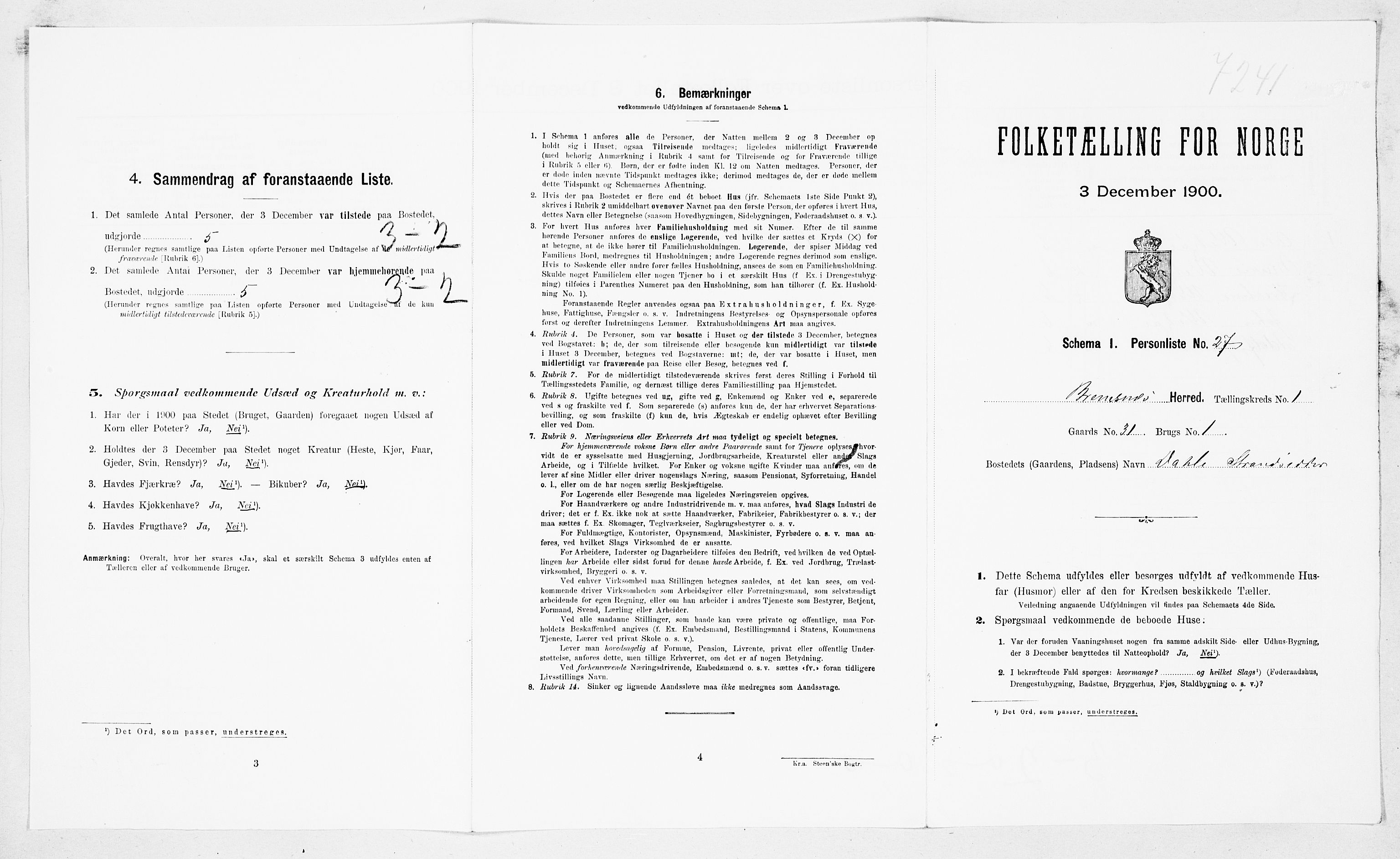 SAT, 1900 census for Bremsnes, 1900, p. 122