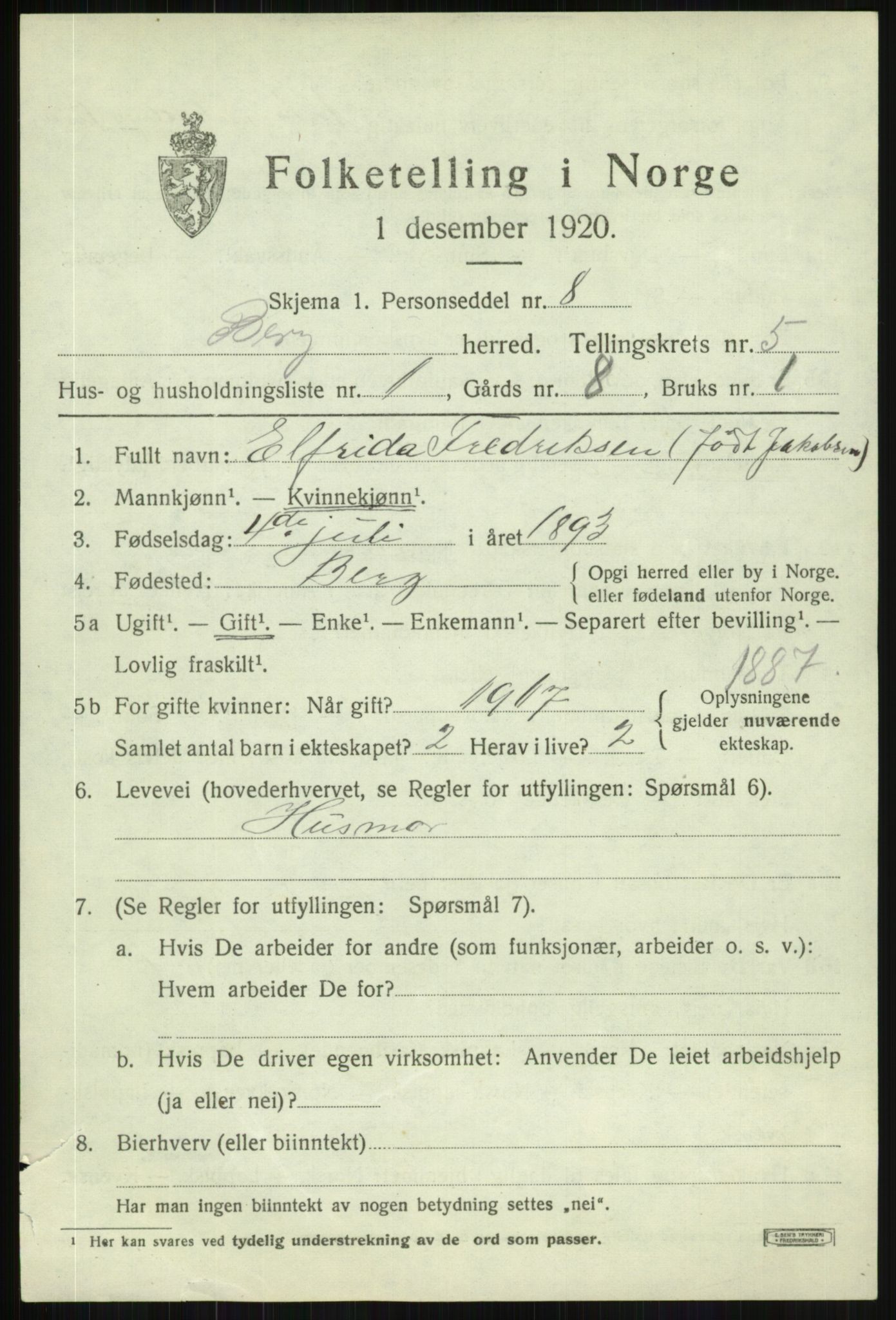 SATØ, 1920 census for Berg, 1920, p. 1718