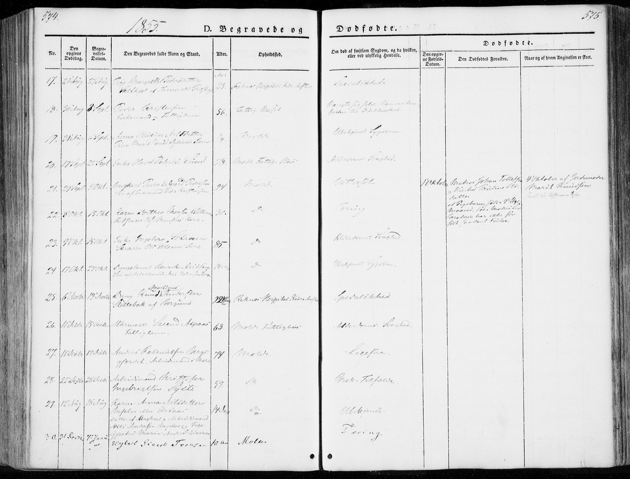 Ministerialprotokoller, klokkerbøker og fødselsregistre - Møre og Romsdal, SAT/A-1454/558/L0689: Parish register (official) no. 558A03, 1843-1872, p. 574-575