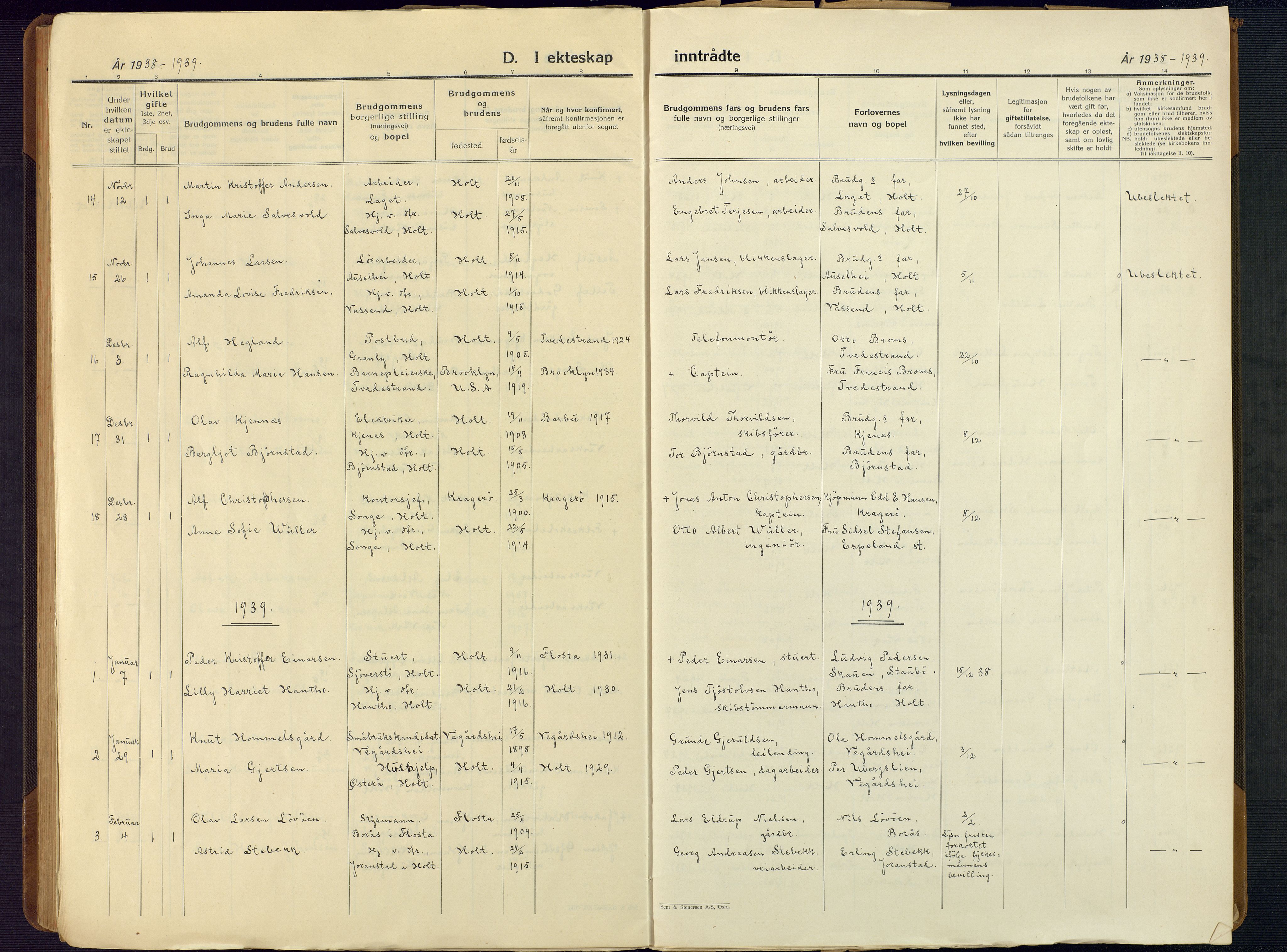 Holt sokneprestkontor, AV/SAK-1111-0021/F/Fb/L0012: Parish register (copy) no. B 12, 1919-1944