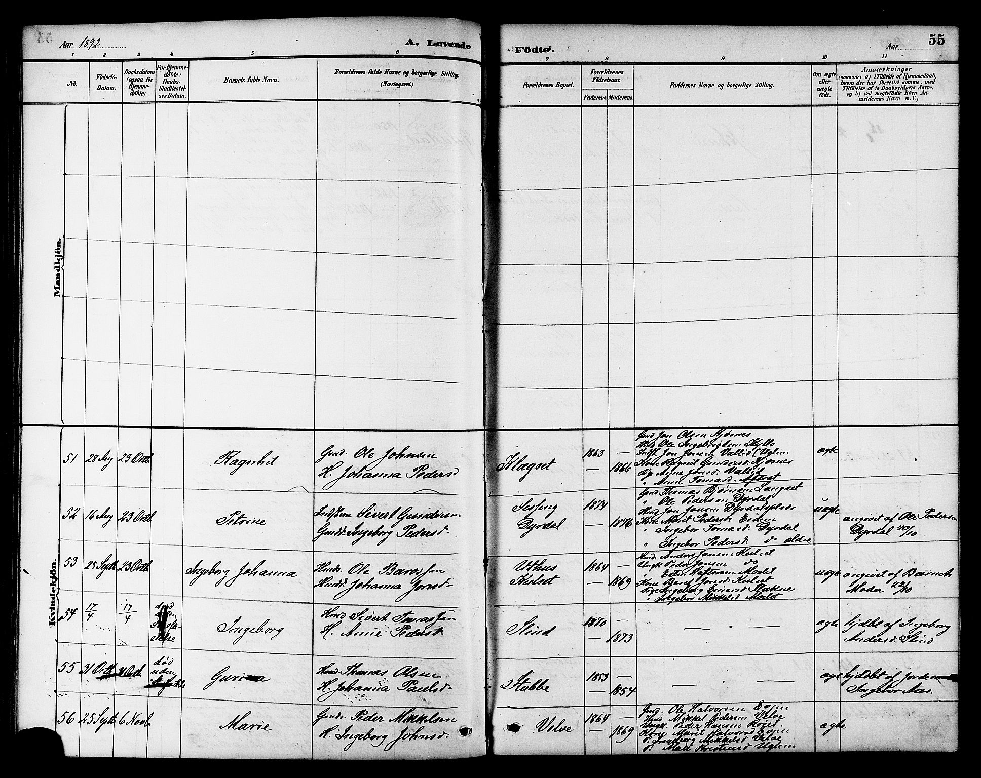 Ministerialprotokoller, klokkerbøker og fødselsregistre - Sør-Trøndelag, SAT/A-1456/695/L1157: Parish register (copy) no. 695C08, 1889-1913, p. 55