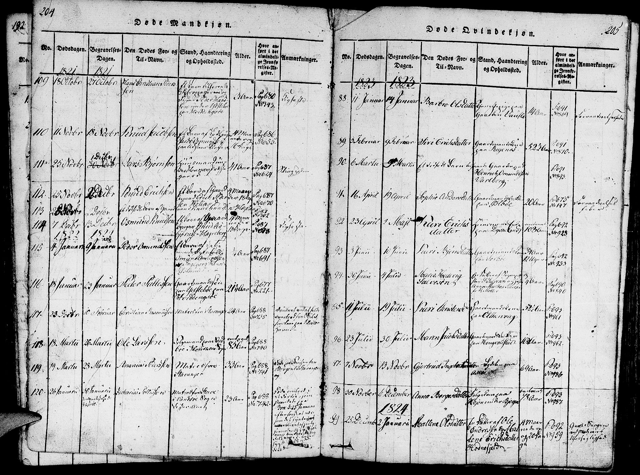 Rennesøy sokneprestkontor, SAST/A -101827/H/Ha/Haa/L0004: Parish register (official) no. A 4, 1816-1837, p. 204-205
