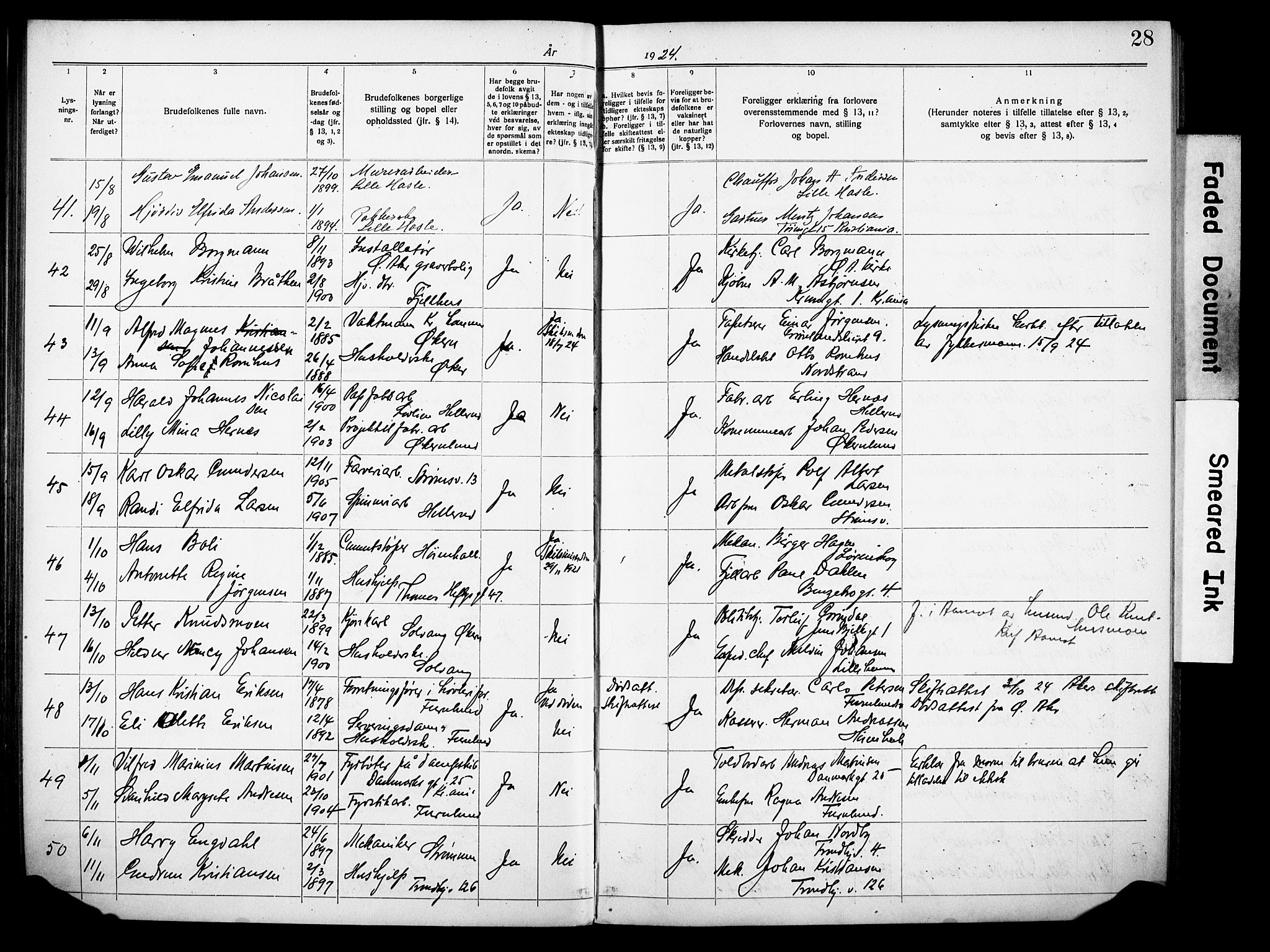 Østre Aker prestekontor Kirkebøker, SAO/A-10840/H/Ha/L0007: Banns register no. I 7, 1919-1933, p. 28