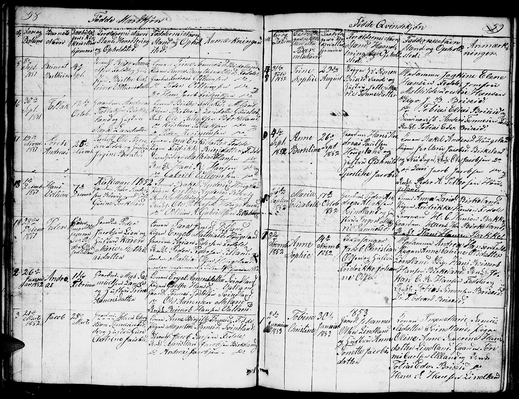 Kvinesdal sokneprestkontor, AV/SAK-1111-0026/F/Fb/Fba/L0002: Parish register (copy) no. B 2, 1838-1858, p. 58-59