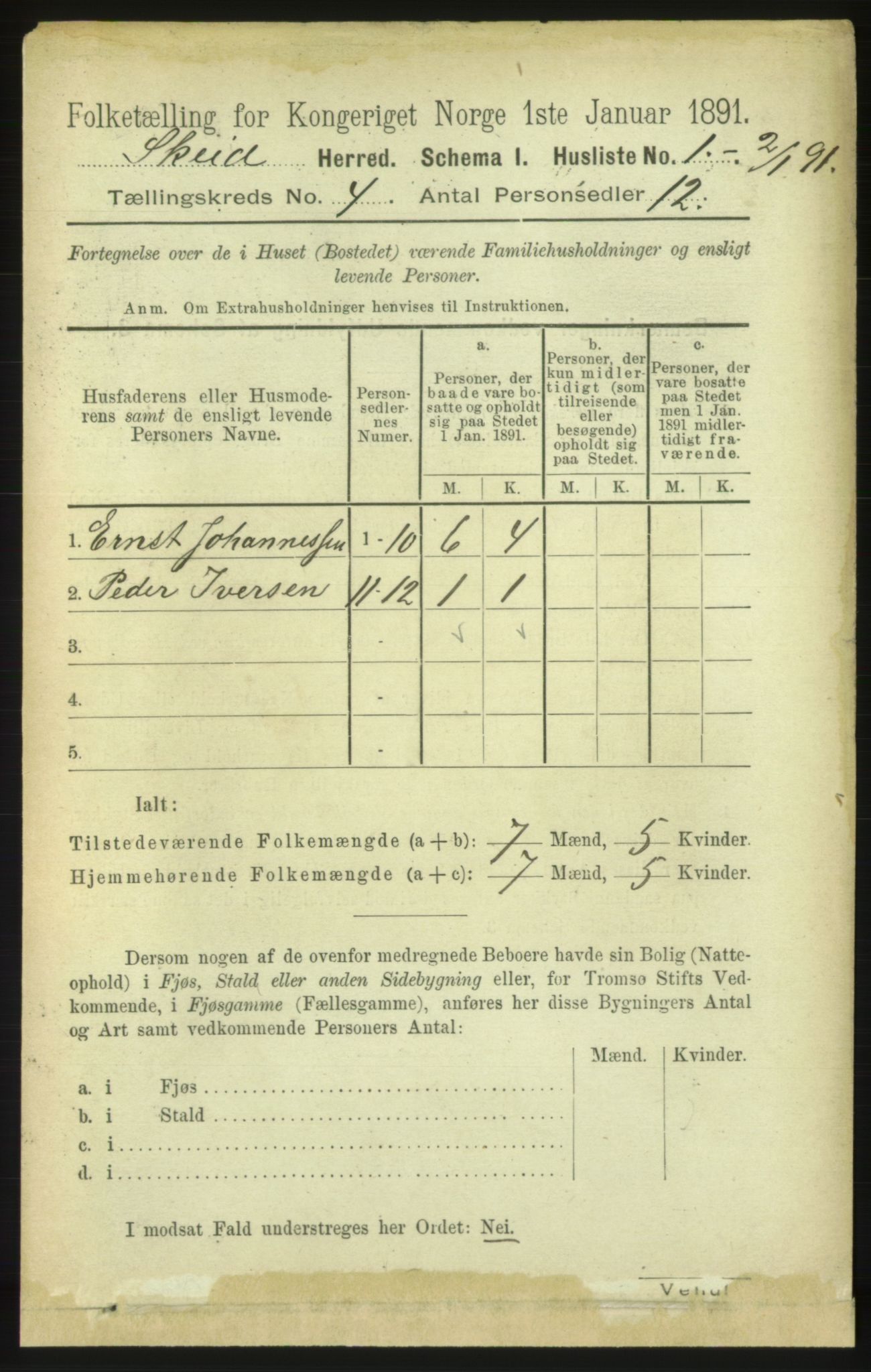 RA, 1891 census for 1732 Skei, 1891, p. 1304