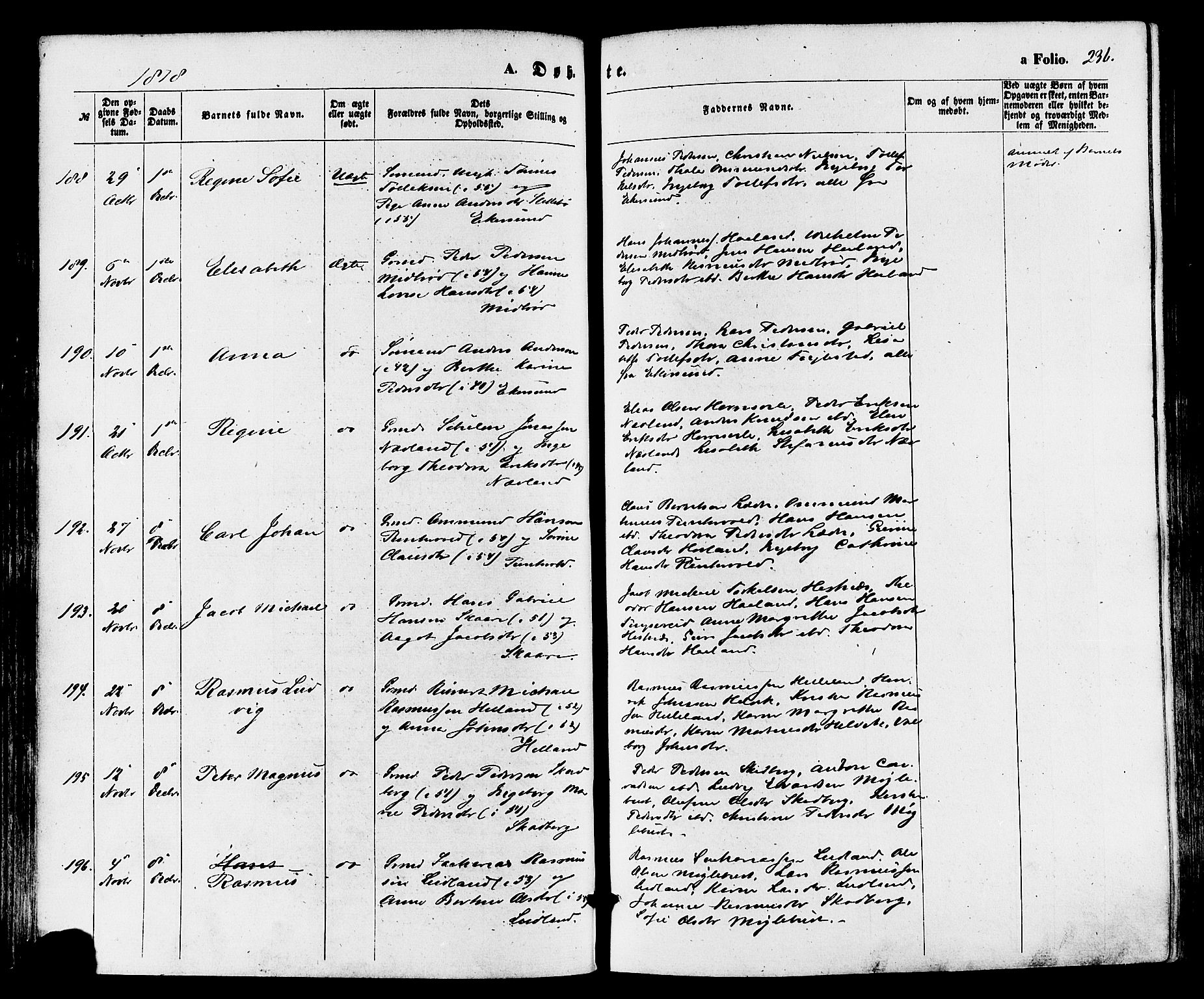 Eigersund sokneprestkontor, AV/SAST-A-101807/S08/L0014: Parish register (official) no. A 13, 1866-1878, p. 236