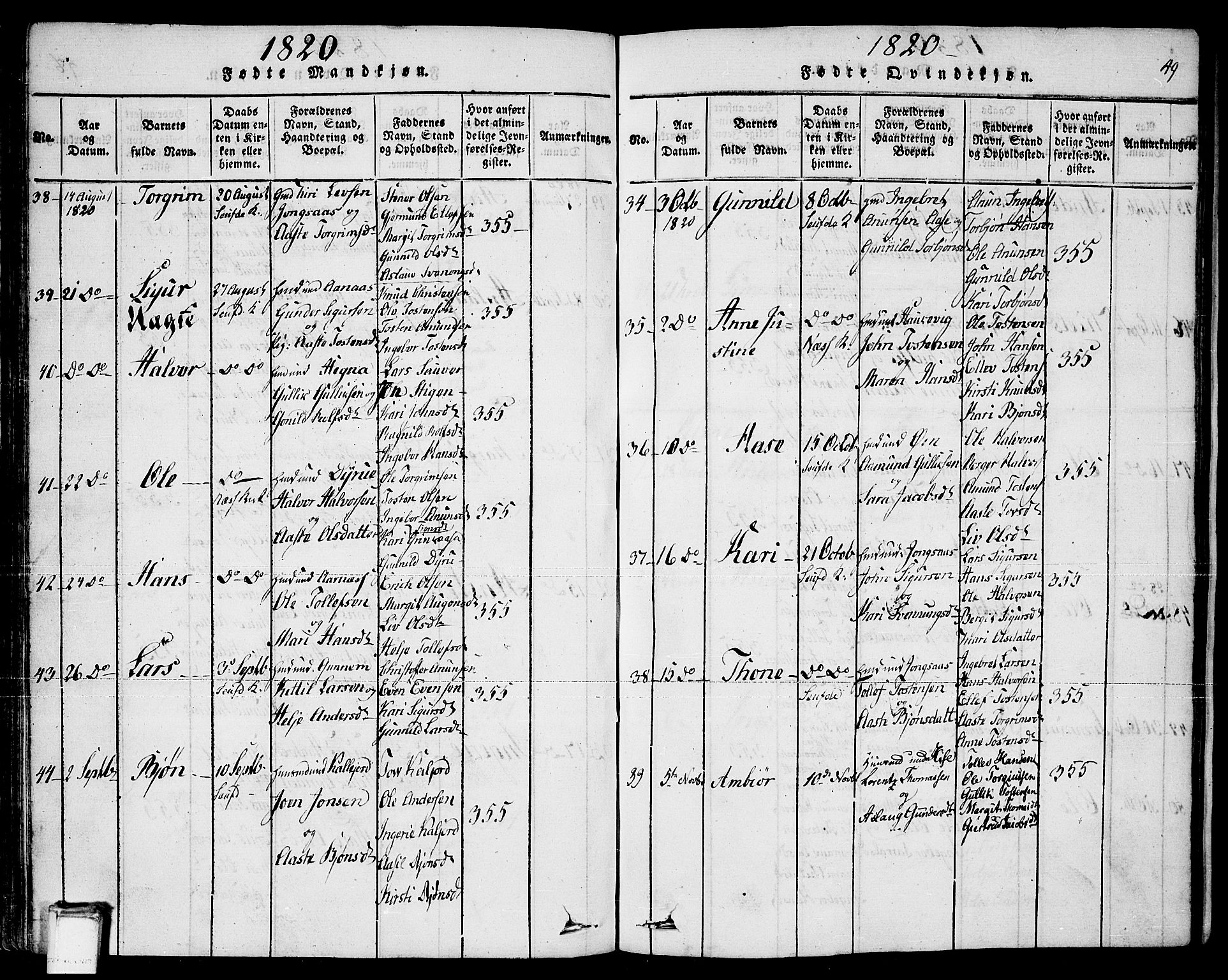 Sauherad kirkebøker, AV/SAKO-A-298/F/Fa/L0005: Parish register (official) no. I 5, 1815-1829, p. 49