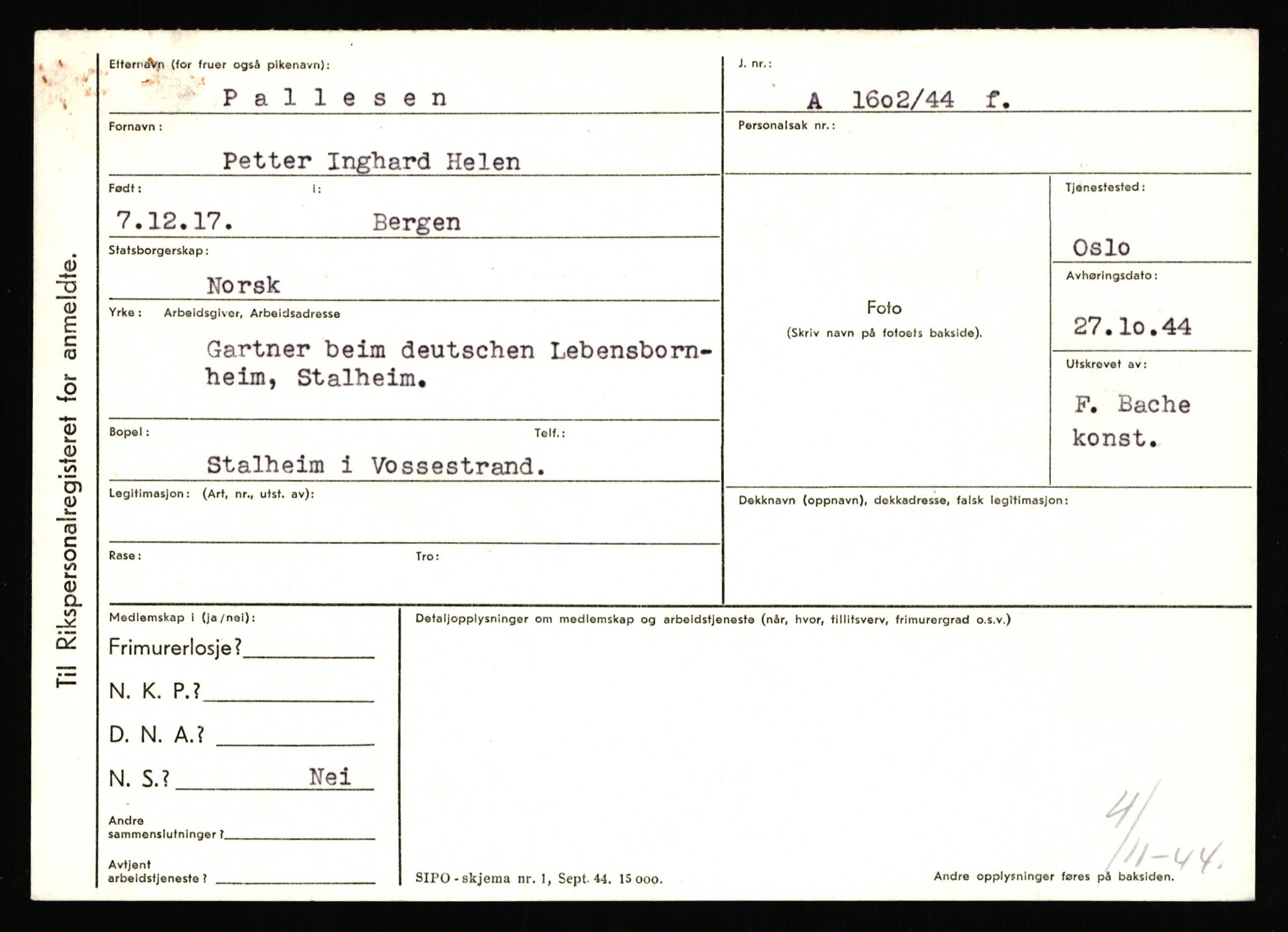 Statspolitiet - Hovedkontoret / Osloavdelingen, AV/RA-S-1329/C/Ca/L0012: Oanæs - Quistgaard	, 1943-1945, p. 2889