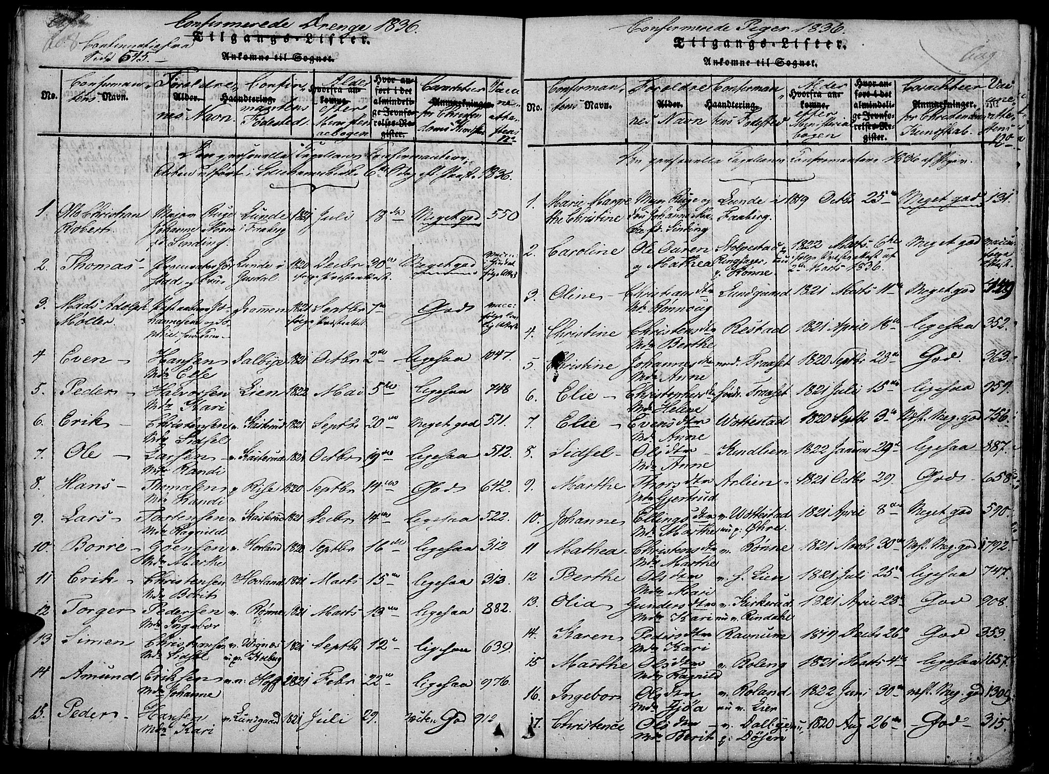 Fåberg prestekontor, AV/SAH-PREST-086/H/Ha/Haa/L0003: Parish register (official) no. 3, 1818-1833, p. 608-609