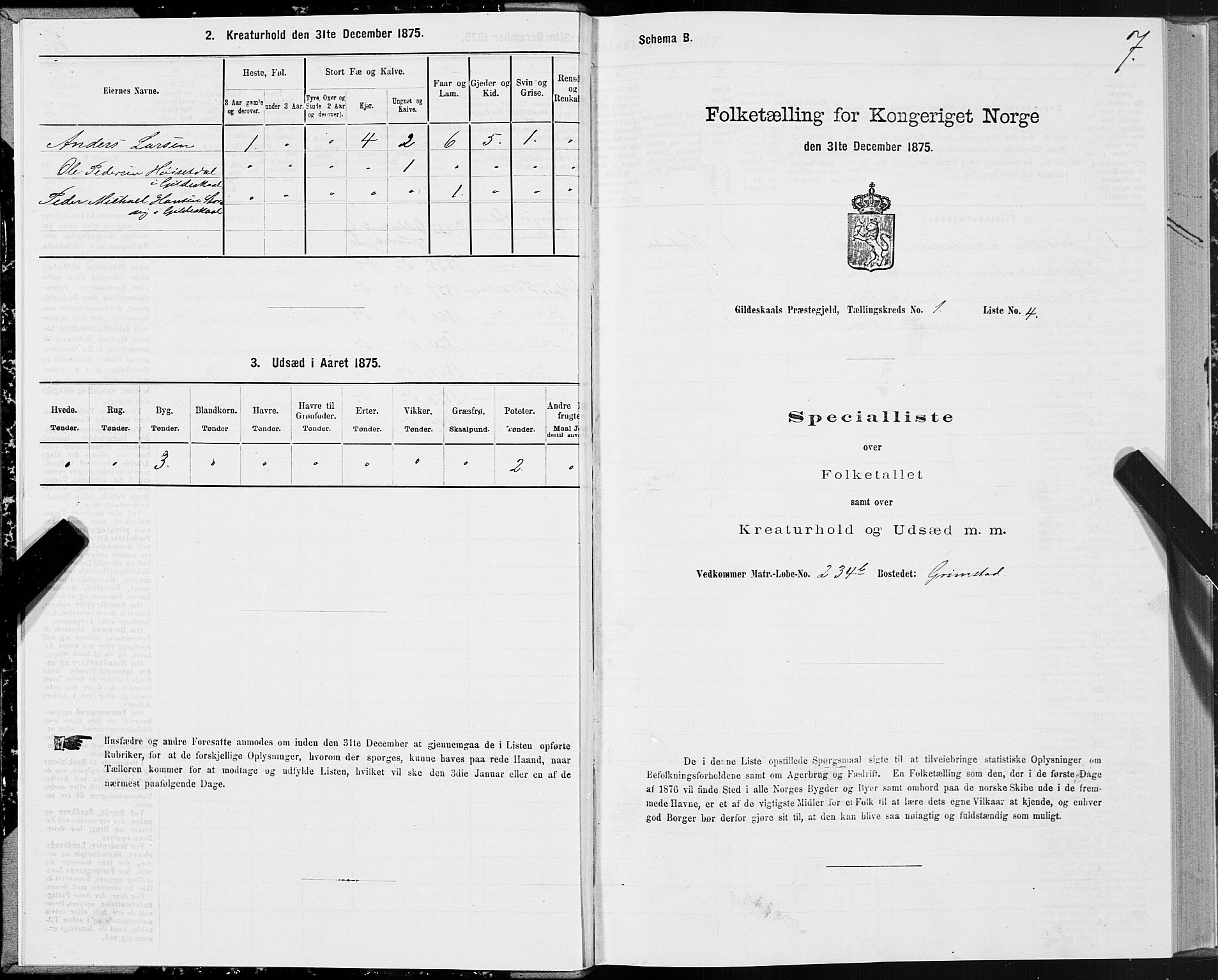 SAT, 1875 census for 1838P Gildeskål, 1875, p. 1007