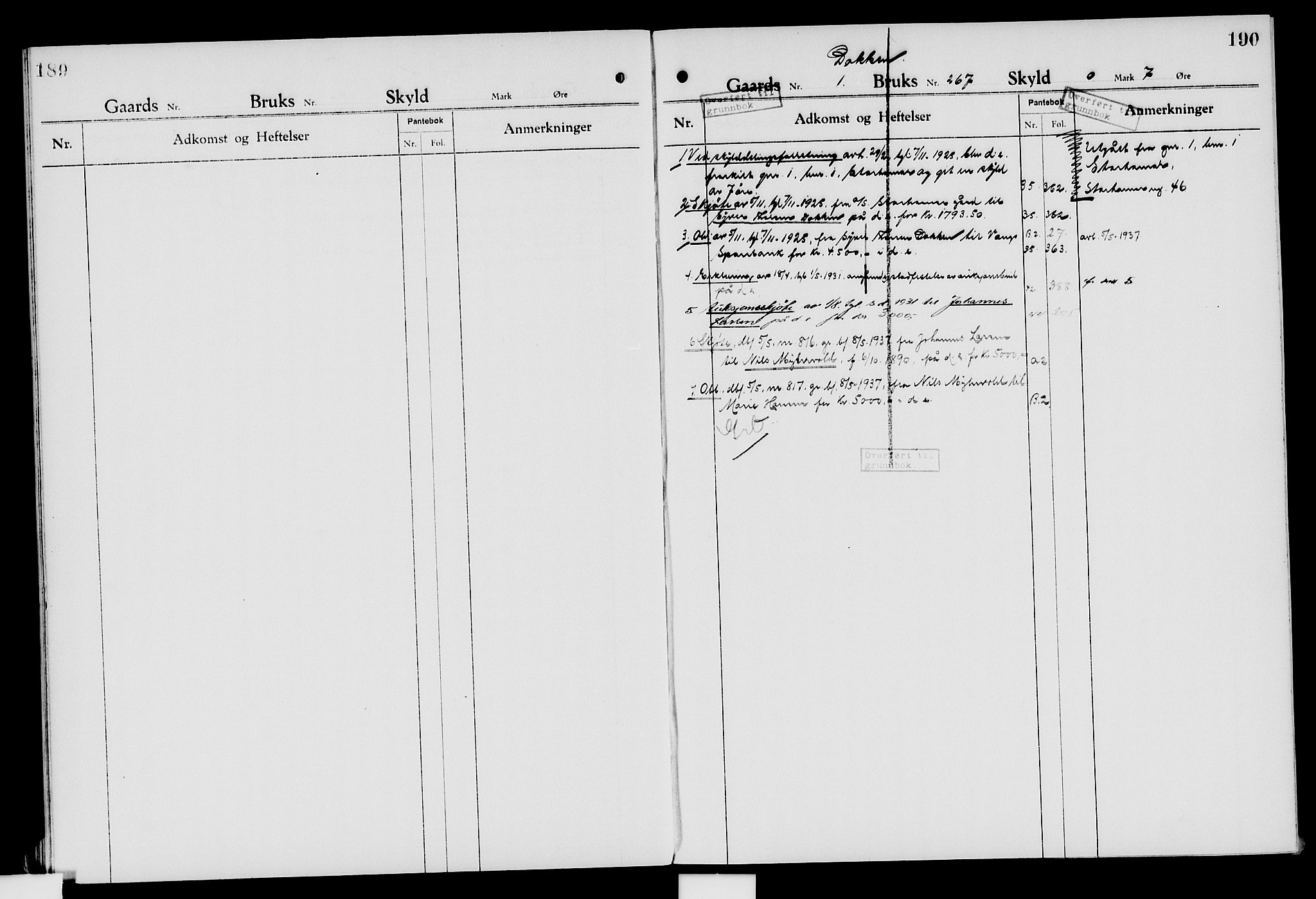 Nord-Hedmark sorenskriveri, SAH/TING-012/H/Ha/Had/Hade/L0007: Mortgage register no. 4.7, 1924-1940, p. 189-190