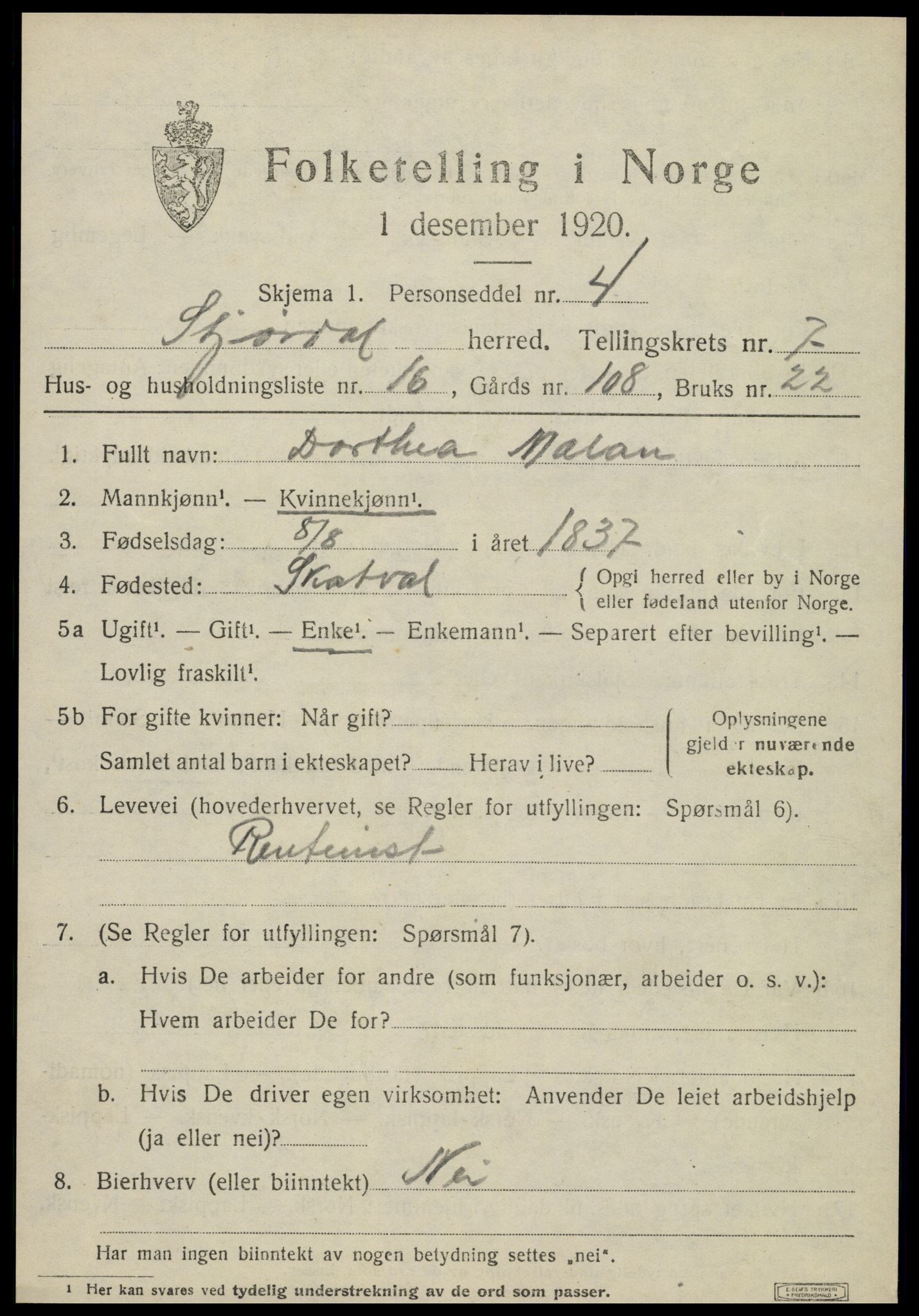 SAT, 1920 census for Stjørdal, 1920, p. 7306