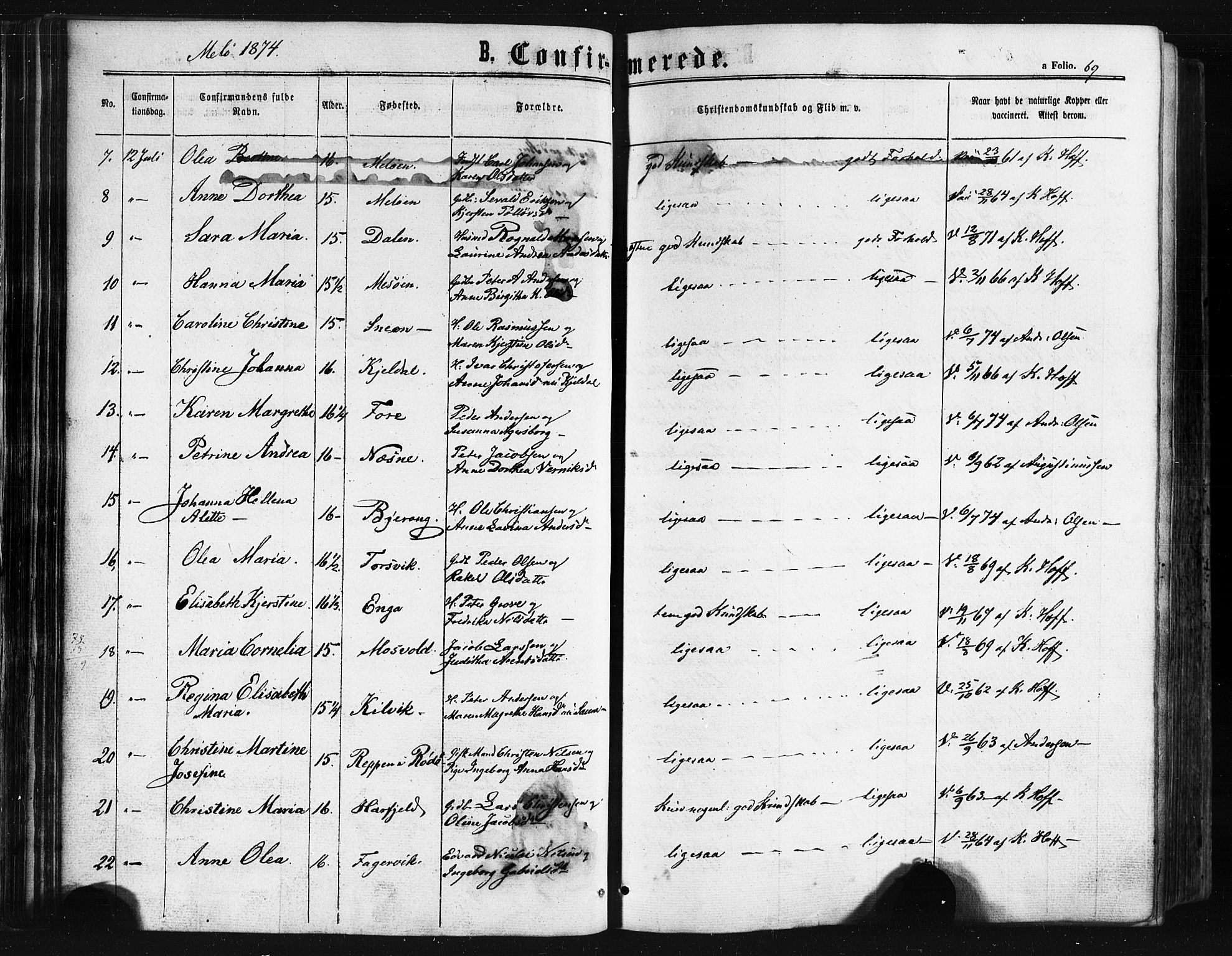 Ministerialprotokoller, klokkerbøker og fødselsregistre - Nordland, SAT/A-1459/841/L0607: Parish register (official) no. 841A11 /2, 1863-1877, p. 69