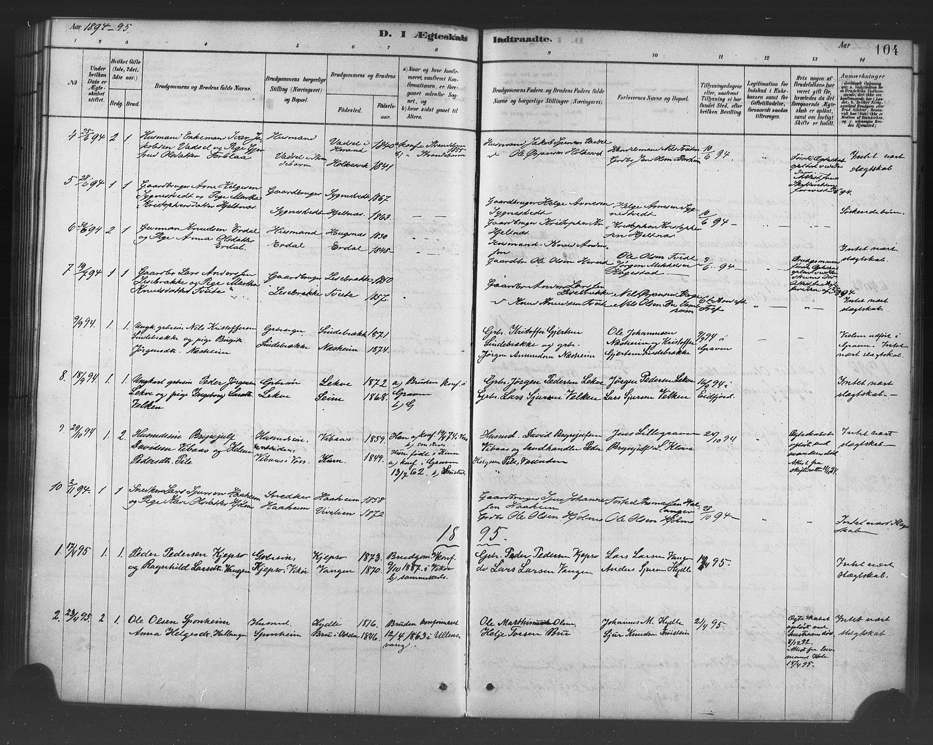 Ulvik sokneprestembete, SAB/A-78801/H/Haa: Parish register (official) no. B 1, 1878-1897, p. 104