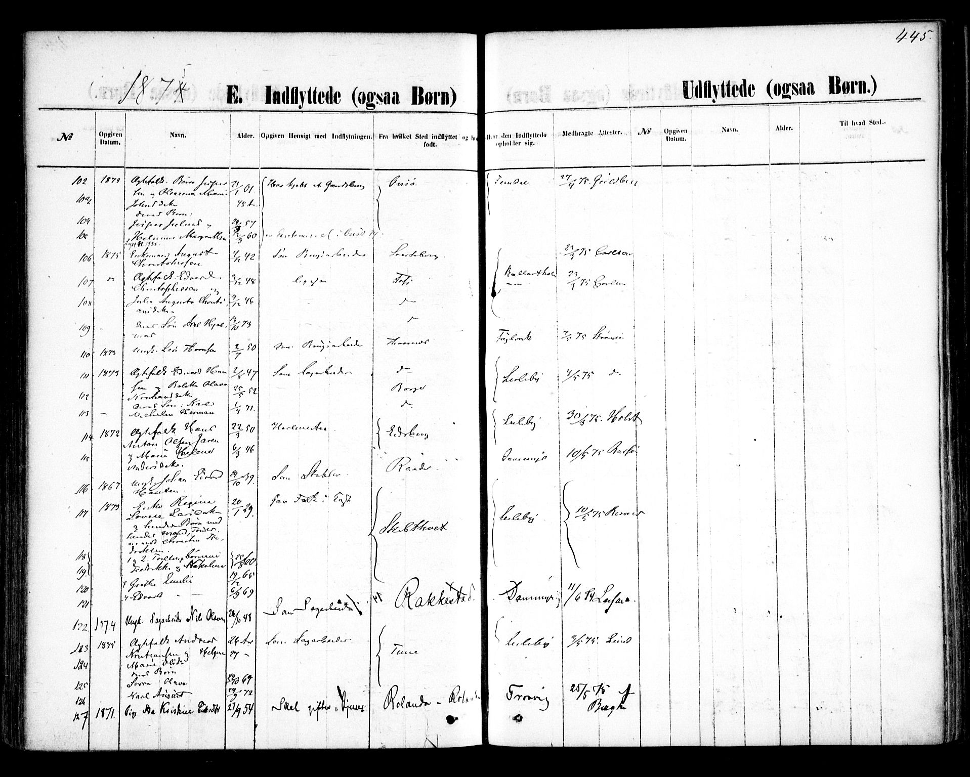 Glemmen prestekontor Kirkebøker, AV/SAO-A-10908/F/Fa/L0009: Parish register (official) no. 9, 1871-1878, p. 445