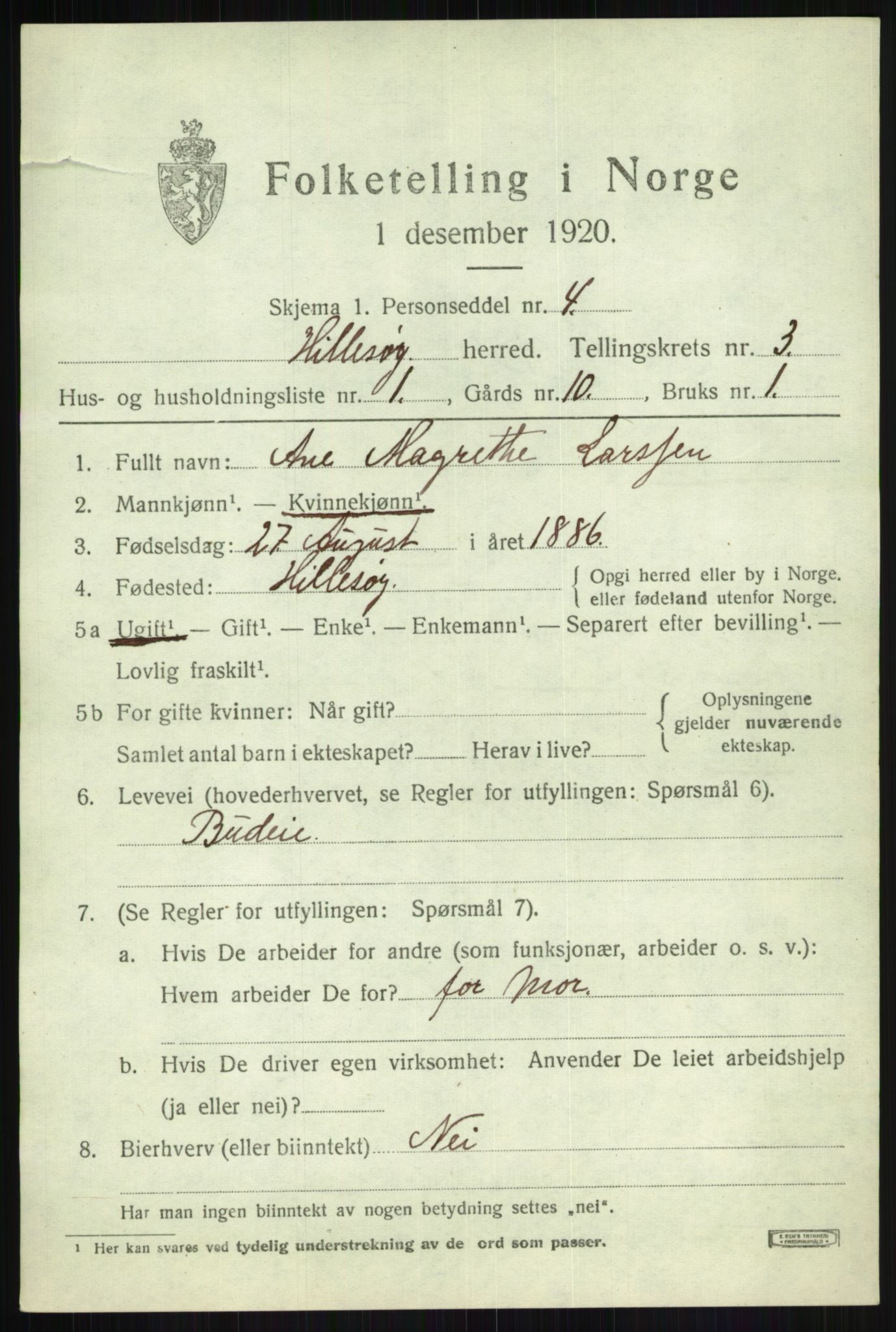 SATØ, 1920 census for Hillesøy, 1920, p. 1669