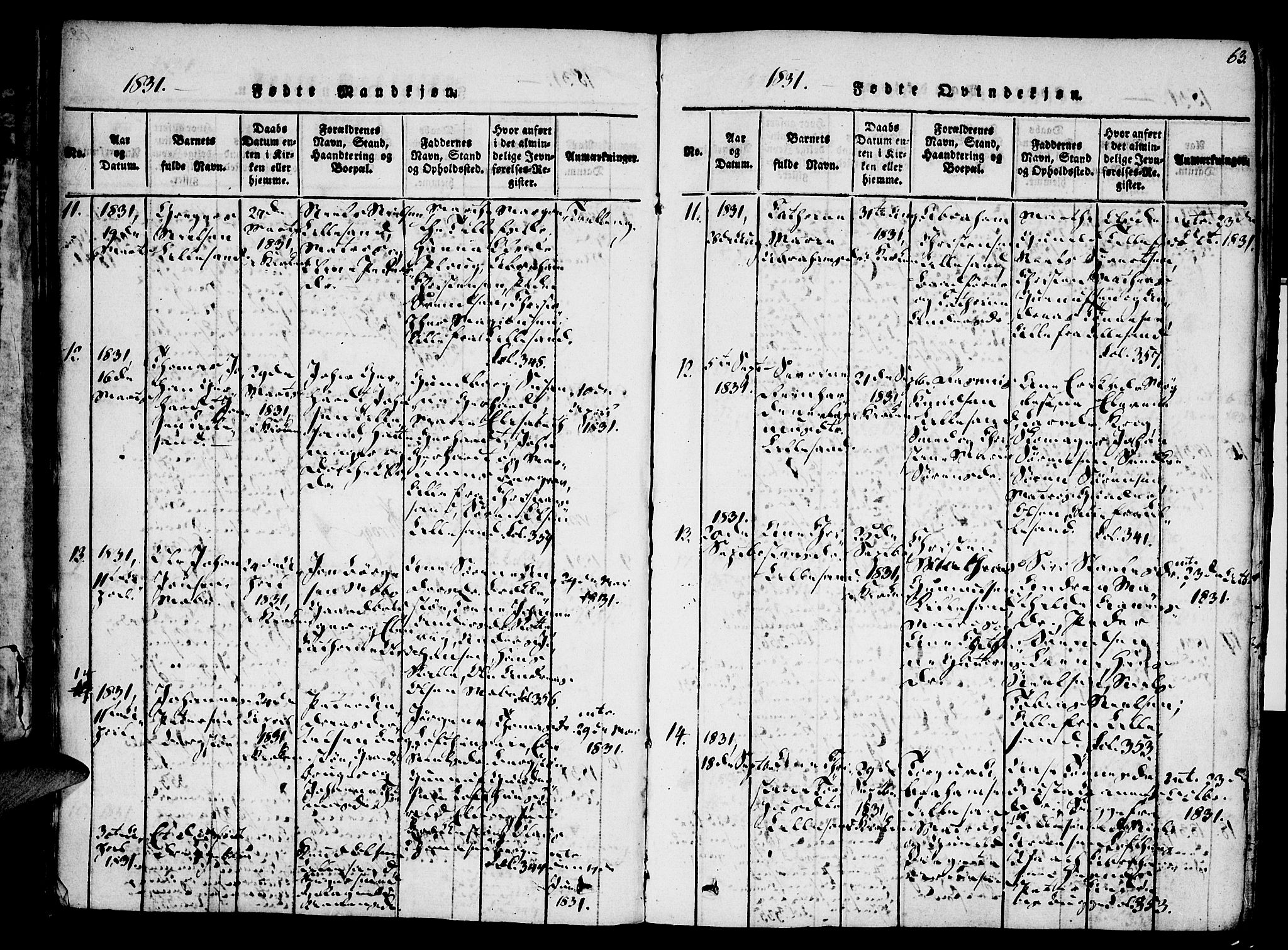 Vestre Moland sokneprestkontor, AV/SAK-1111-0046/F/Fa/Fab/L0003: Parish register (official) no. A 3, 1816-1843, p. 63