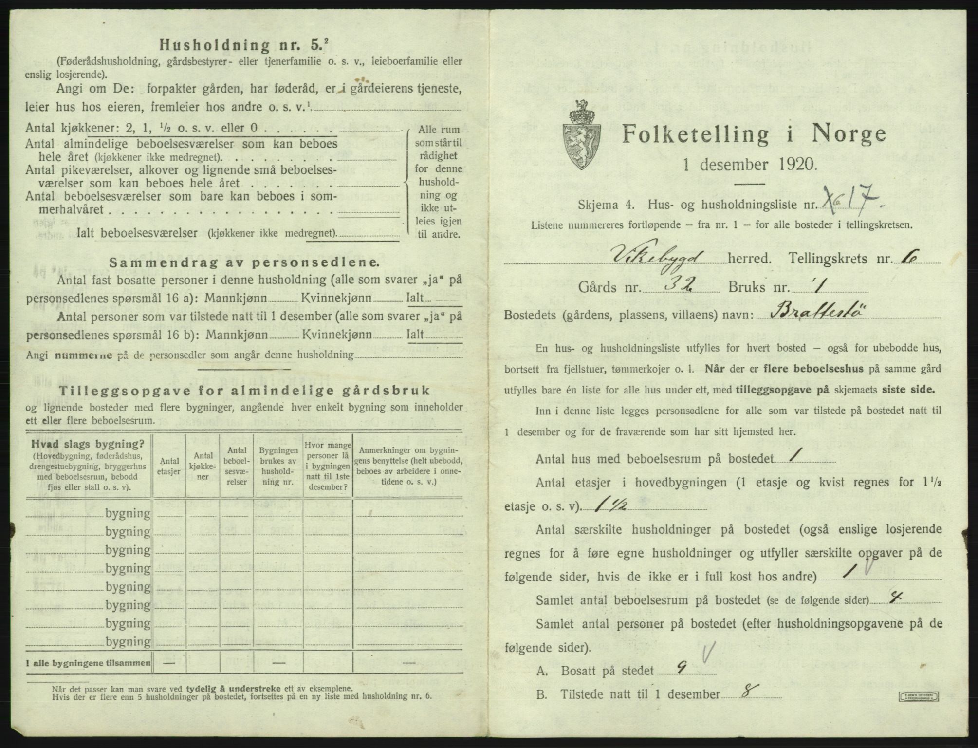 SAB, 1920 census for Vikebygd, 1920, p. 397