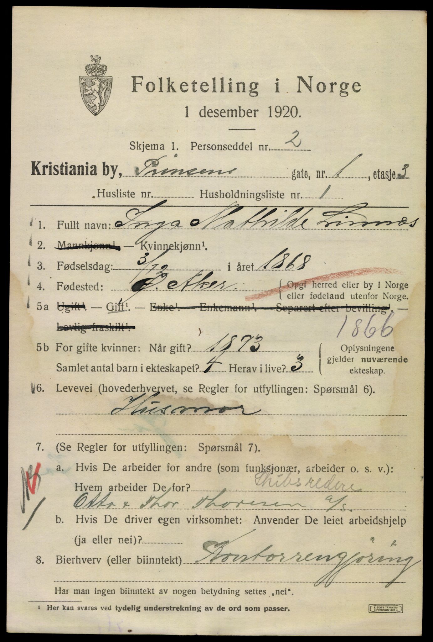 SAO, 1920 census for Kristiania, 1920, p. 458497