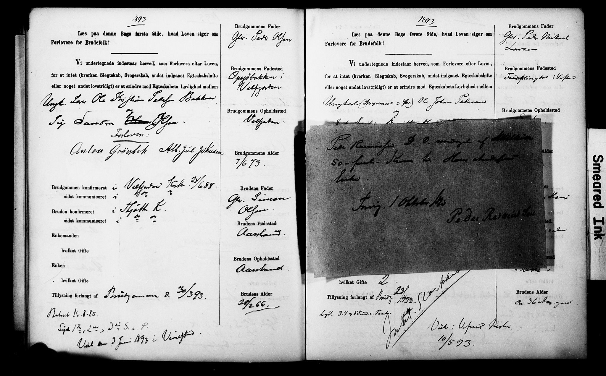 Uten arkivreferanse**, SAT/-: Banns register no. 1 /2 (Trøgstad), 1891-1895