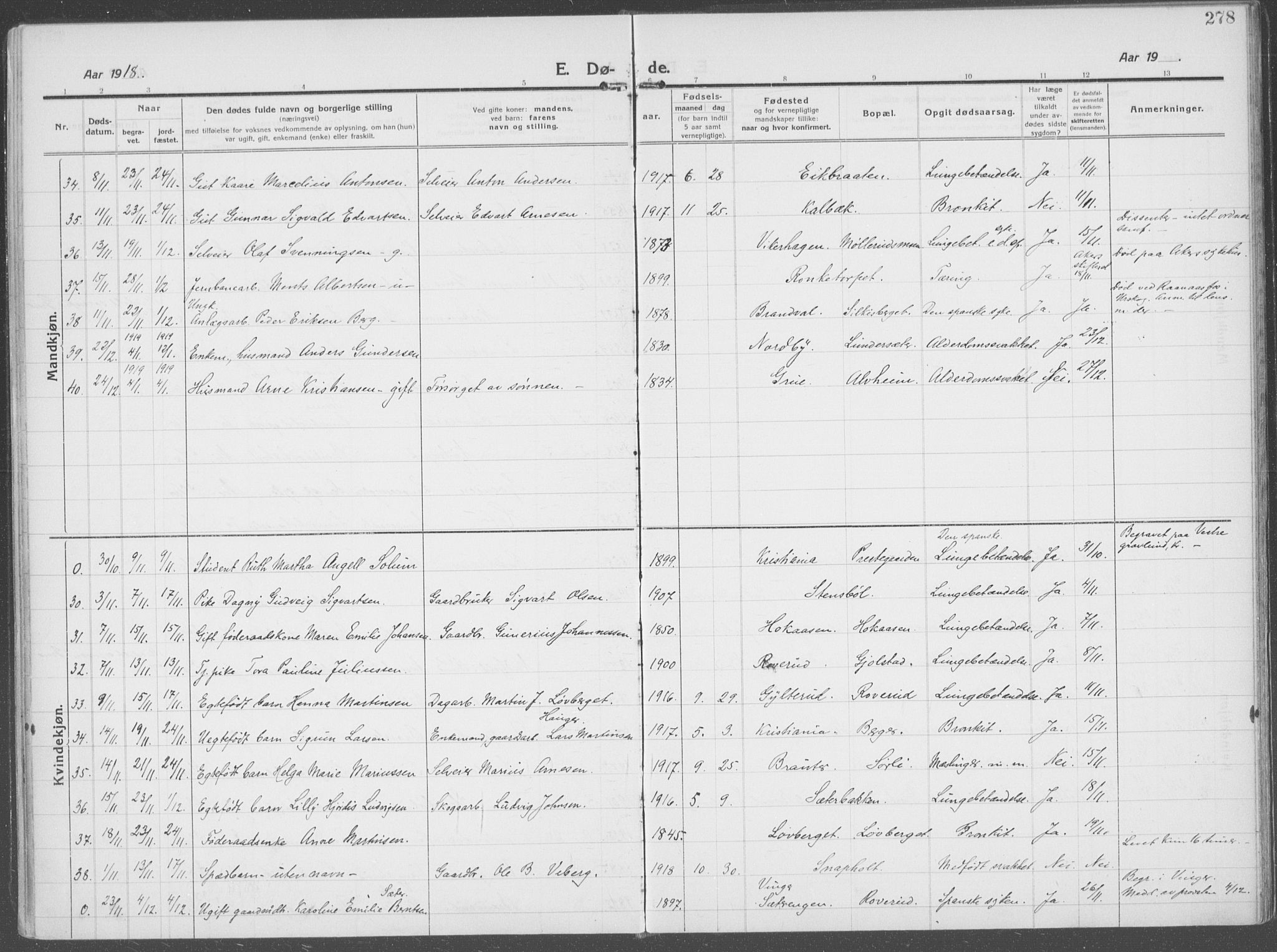 Brandval prestekontor, AV/SAH-PREST-034/H/Ha/Haa/L0004: Parish register (official) no. 4, 1910-1924, p. 278