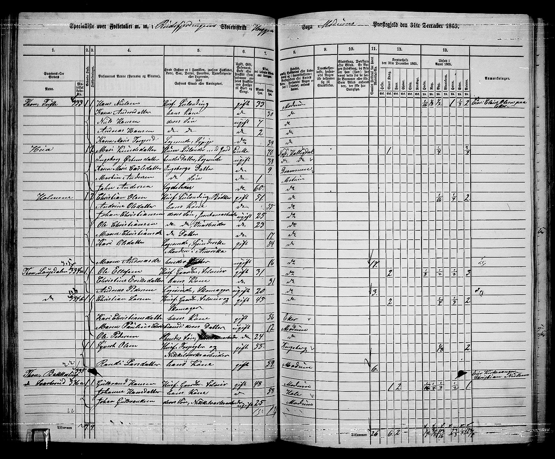 RA, 1865 census for Modum, 1865, p. 121