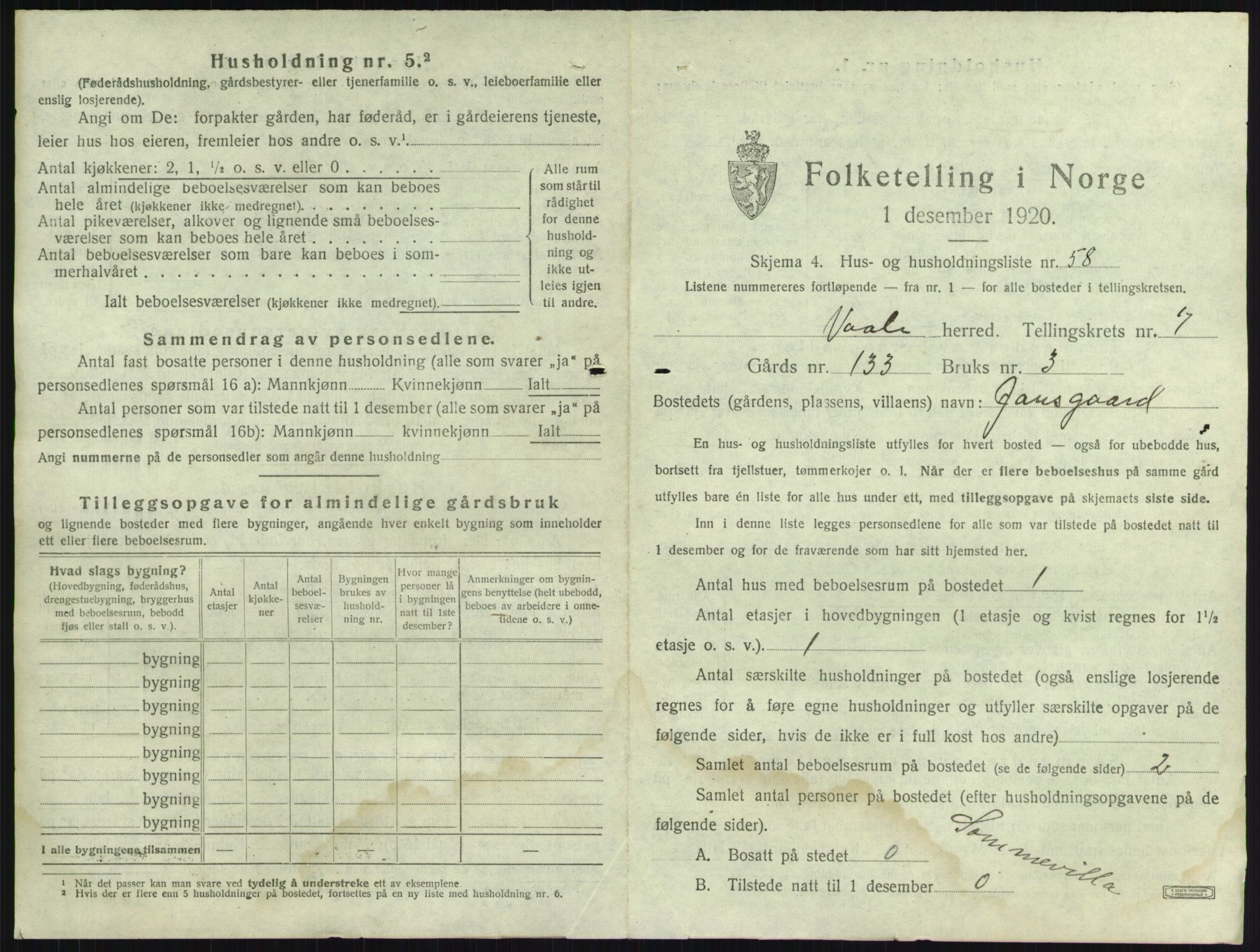 SAKO, 1920 census for Våle, 1920, p. 971