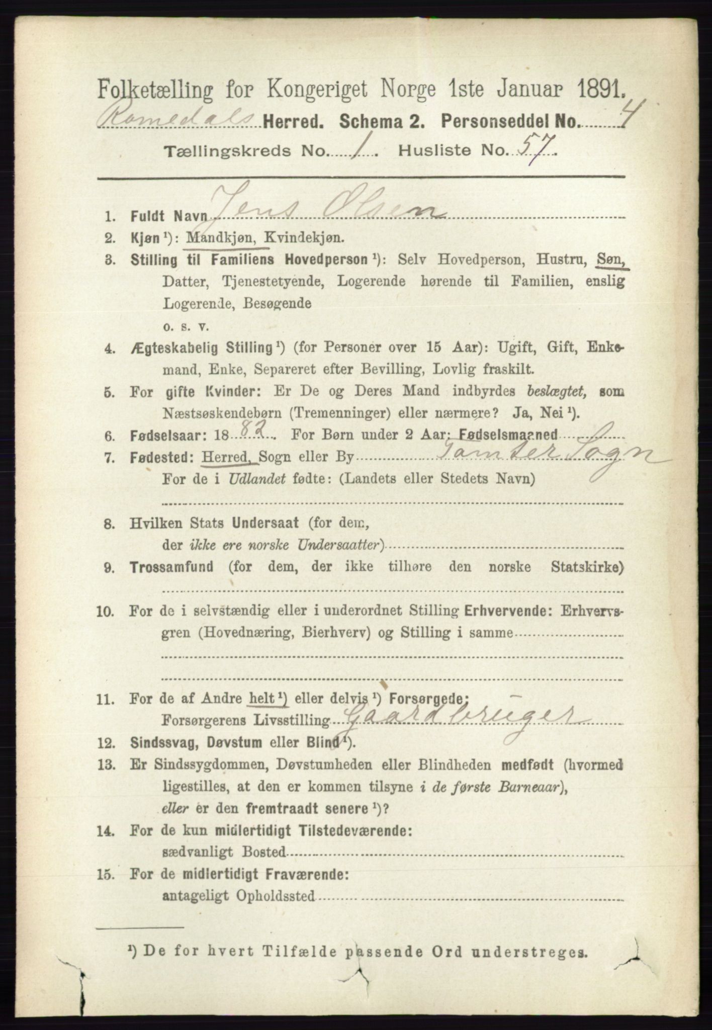 RA, 1891 census for 0416 Romedal, 1891, p. 563